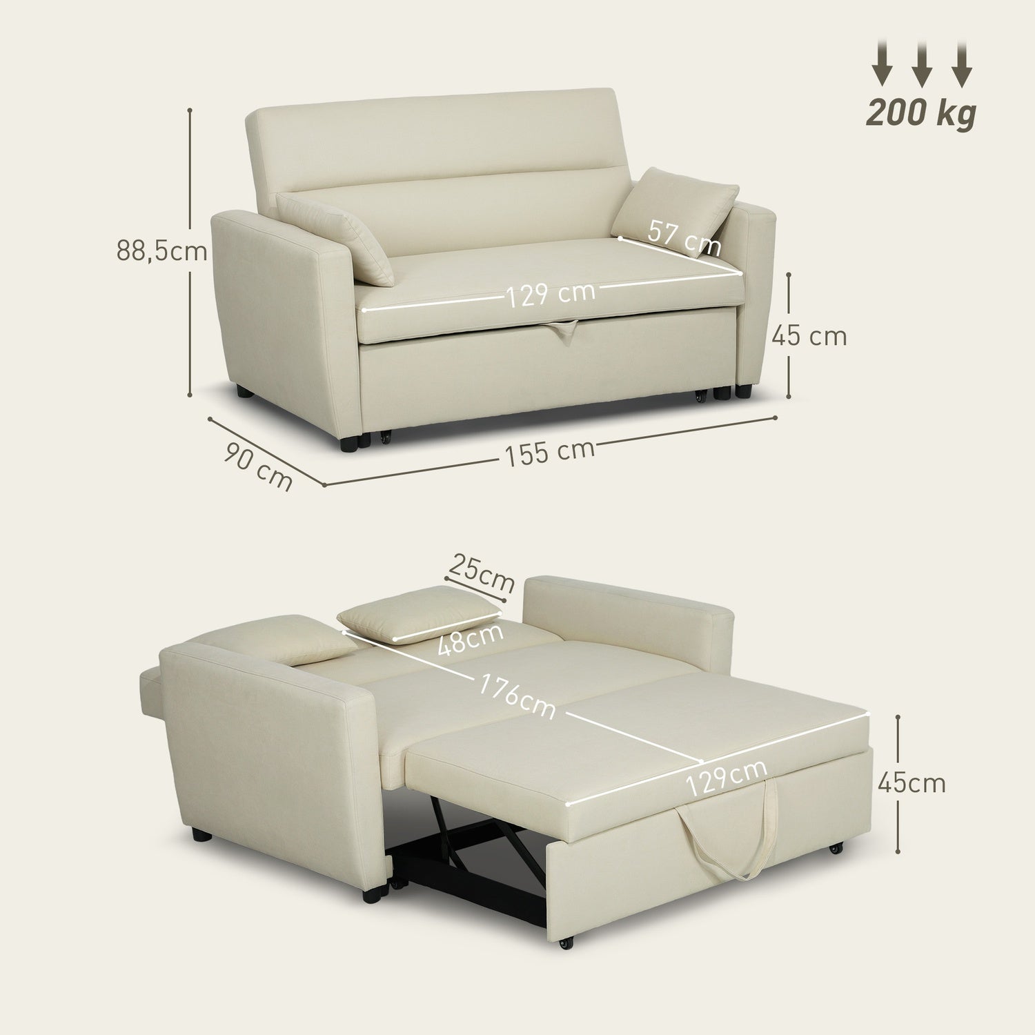 Bäddsoffa i sammetslook, 2-sits, justerbar, beige