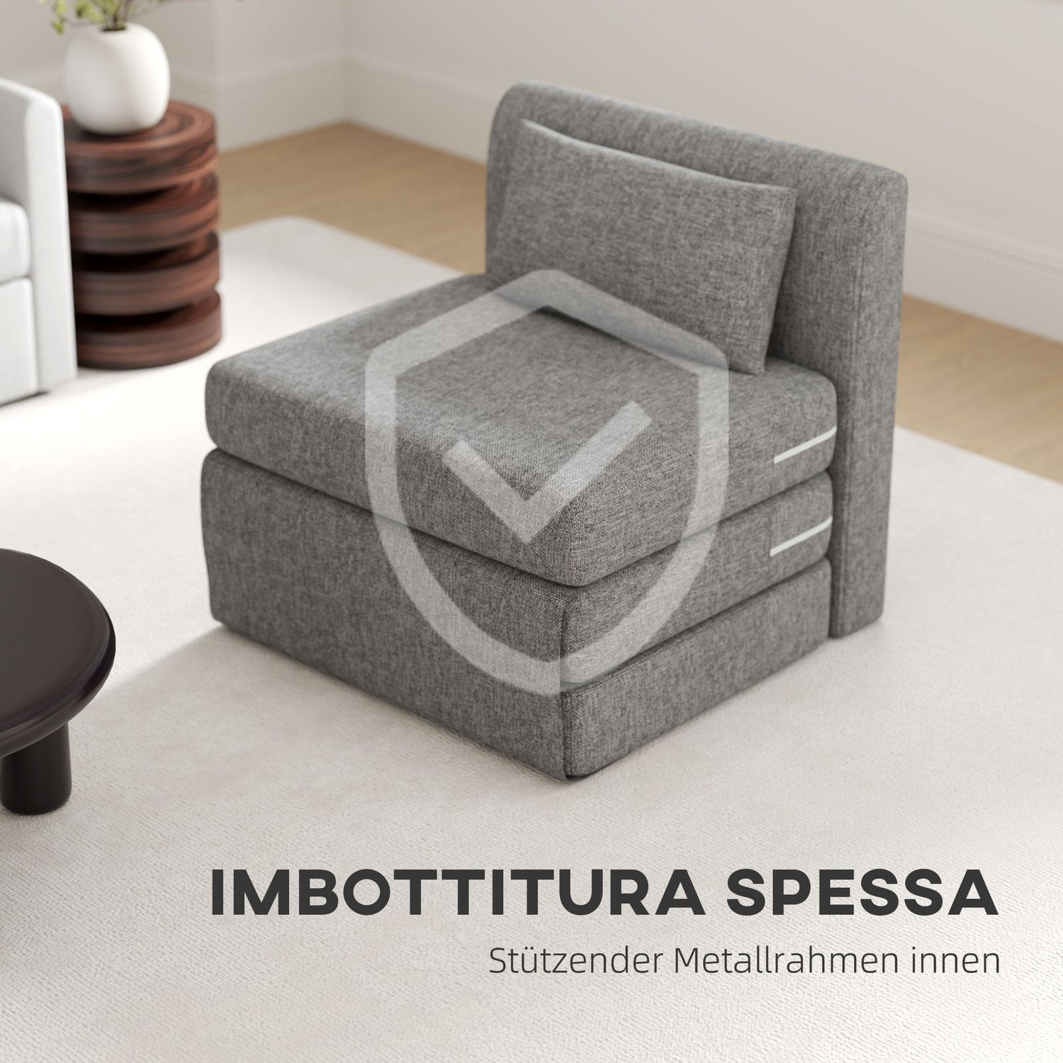 Bäddsoffa och golvstol, 240 kg belastning, grått linne