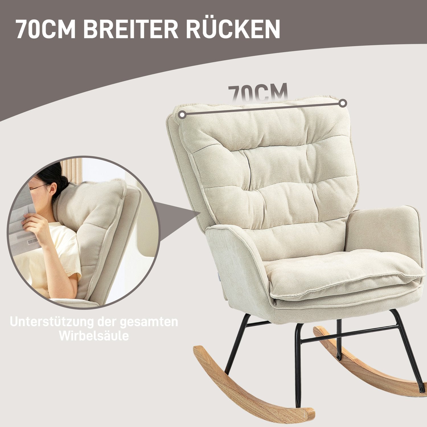 Beige Chenille-Look gungstol, 120 kg Kapacitet, för sovrum
