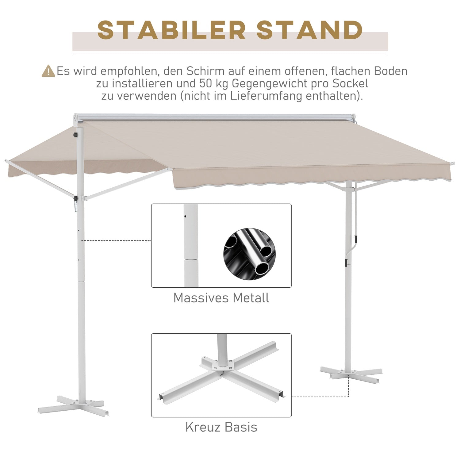 Beige Uteplatsmarkis Med Fällarm 3x3M
