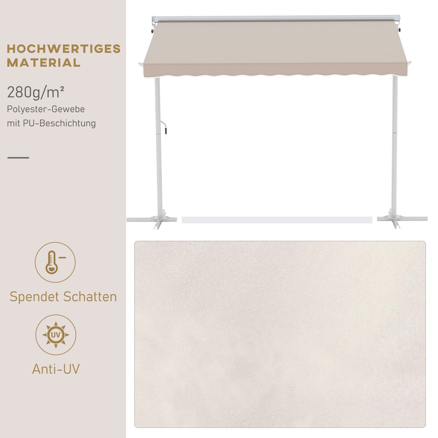 Beige Uteplatsmarkis Med Fällarm 3x3M