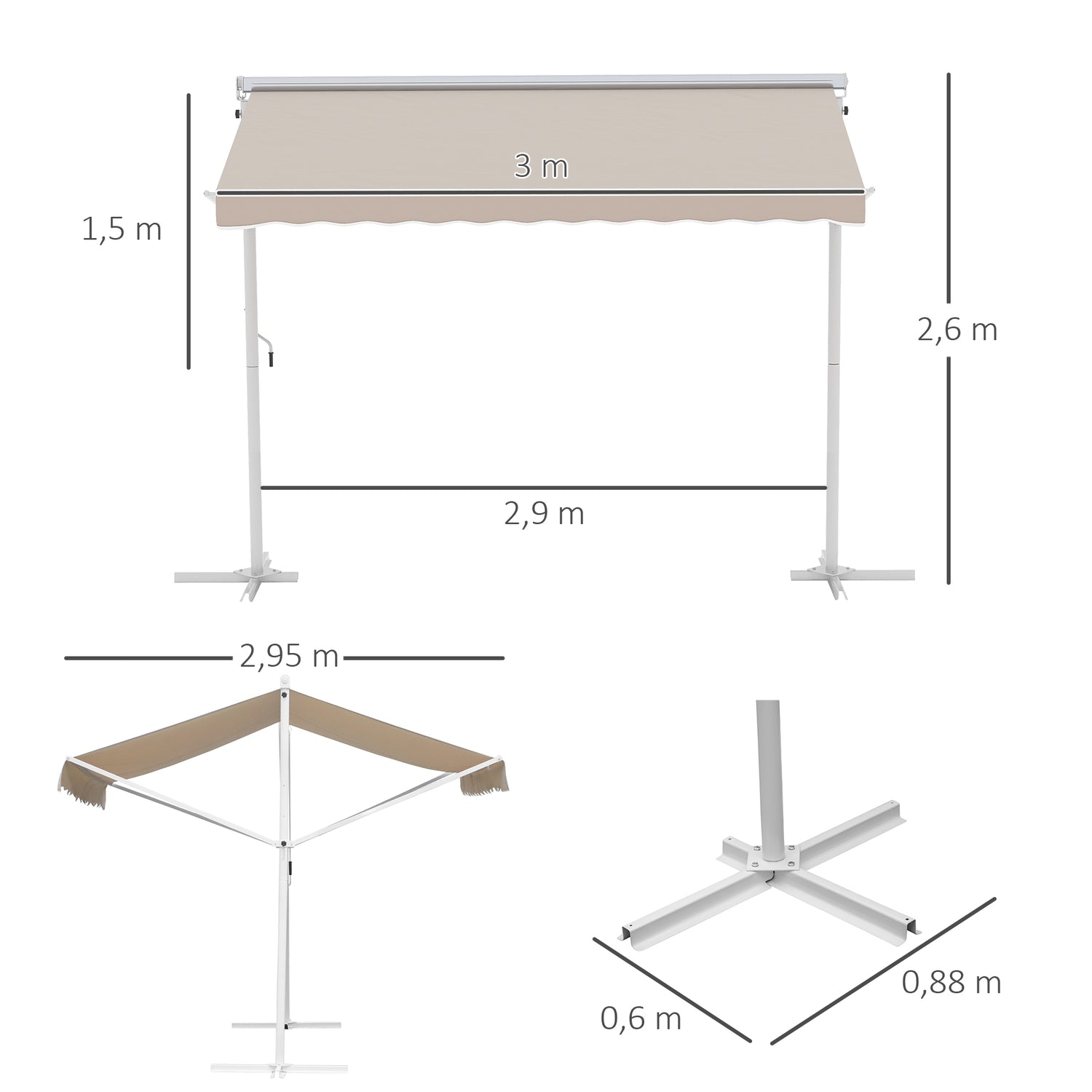 Beige Uteplatsmarkis Med Fällarm 3x3M