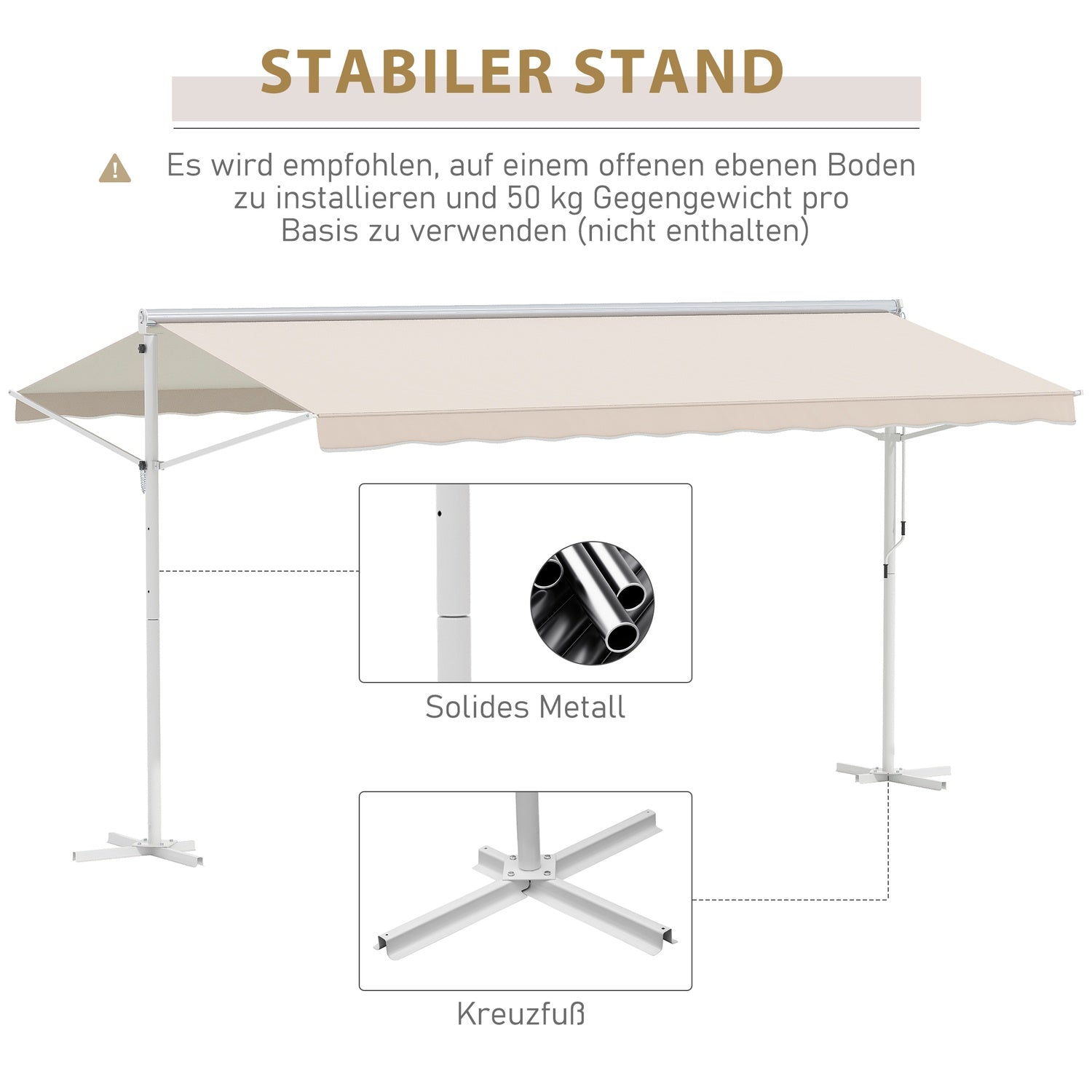 Beige hopfällbar uteplatsmarkis, vevmanövrerad, 4,5x3,4M