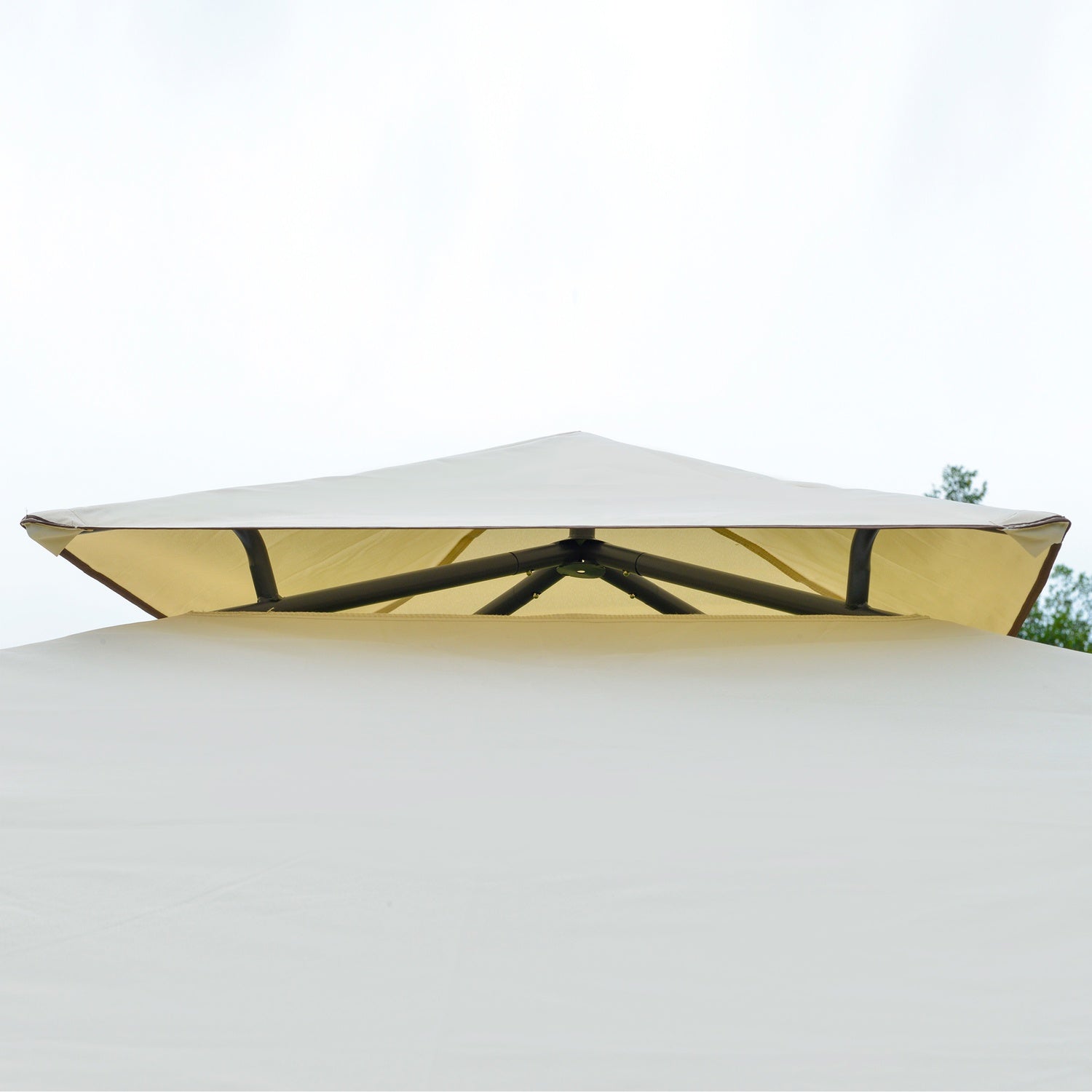 Beige metall polyester paviljongtält, dubbeltak 3,45m