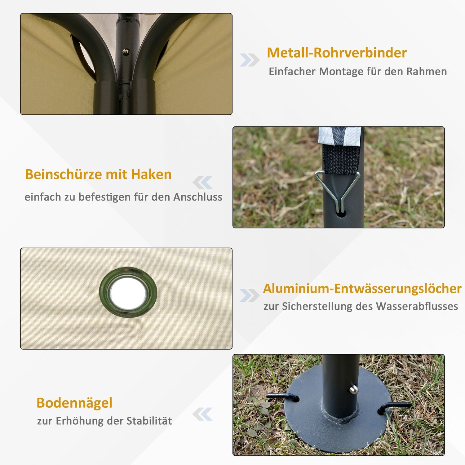 Beige metall polyester paviljongtält, dubbeltak 3,45m