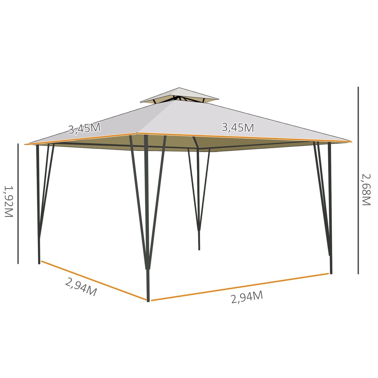 Beige metall polyester paviljongtält, dubbeltak 3,45m