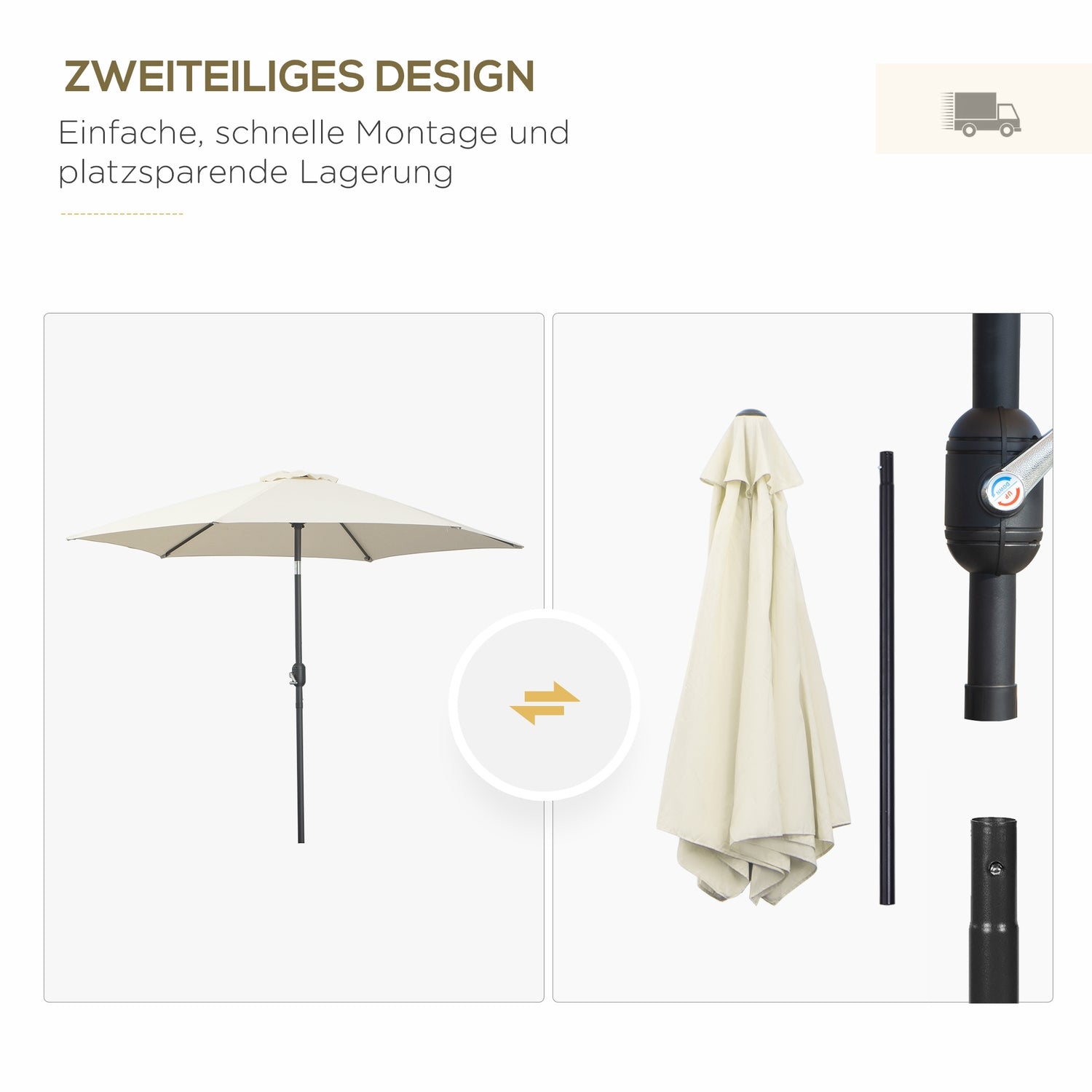 Beige trädgårdsparaply i aluminium – 2,7 m, handvev