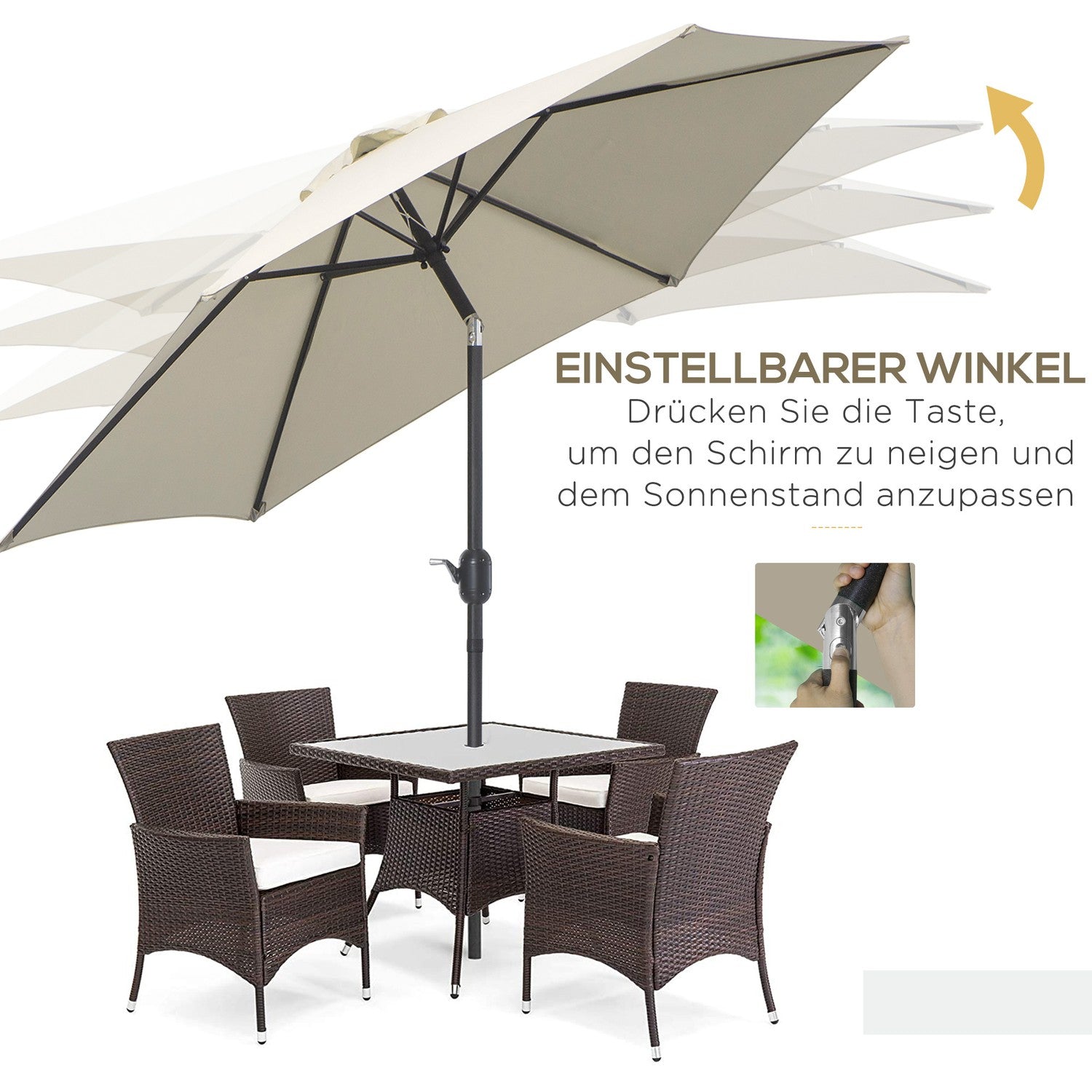 Beige trädgårdsparaply i aluminium – 2,7 m, handvev