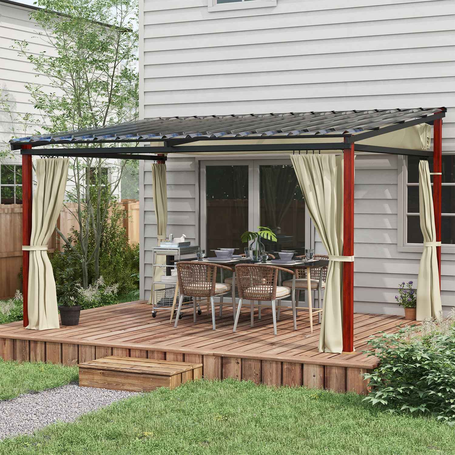 Béžová větruodolná pergola 3,5x3m s nastavitelnou střechou