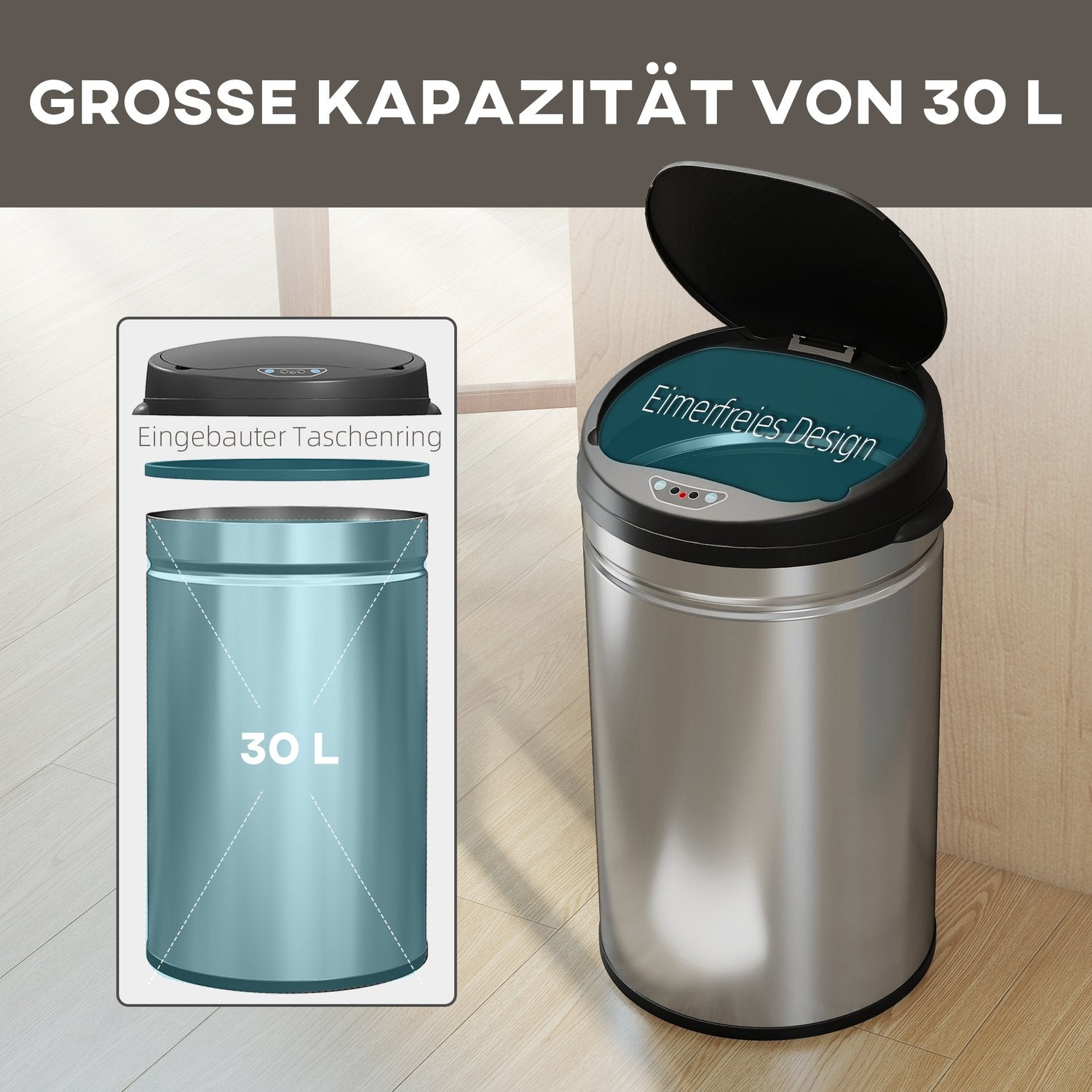 Beröringsfri 30L rostfri sensorsoptunna