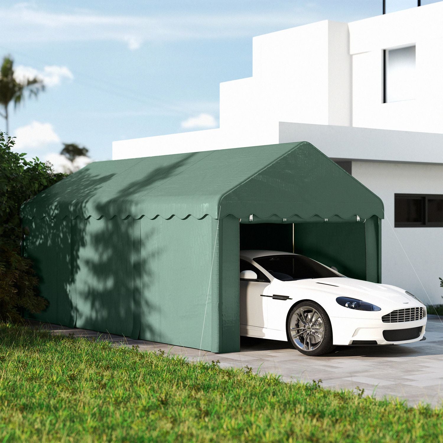 Kryt na auto 3x6m – UV odolný, vodotěsný, s dveřmi