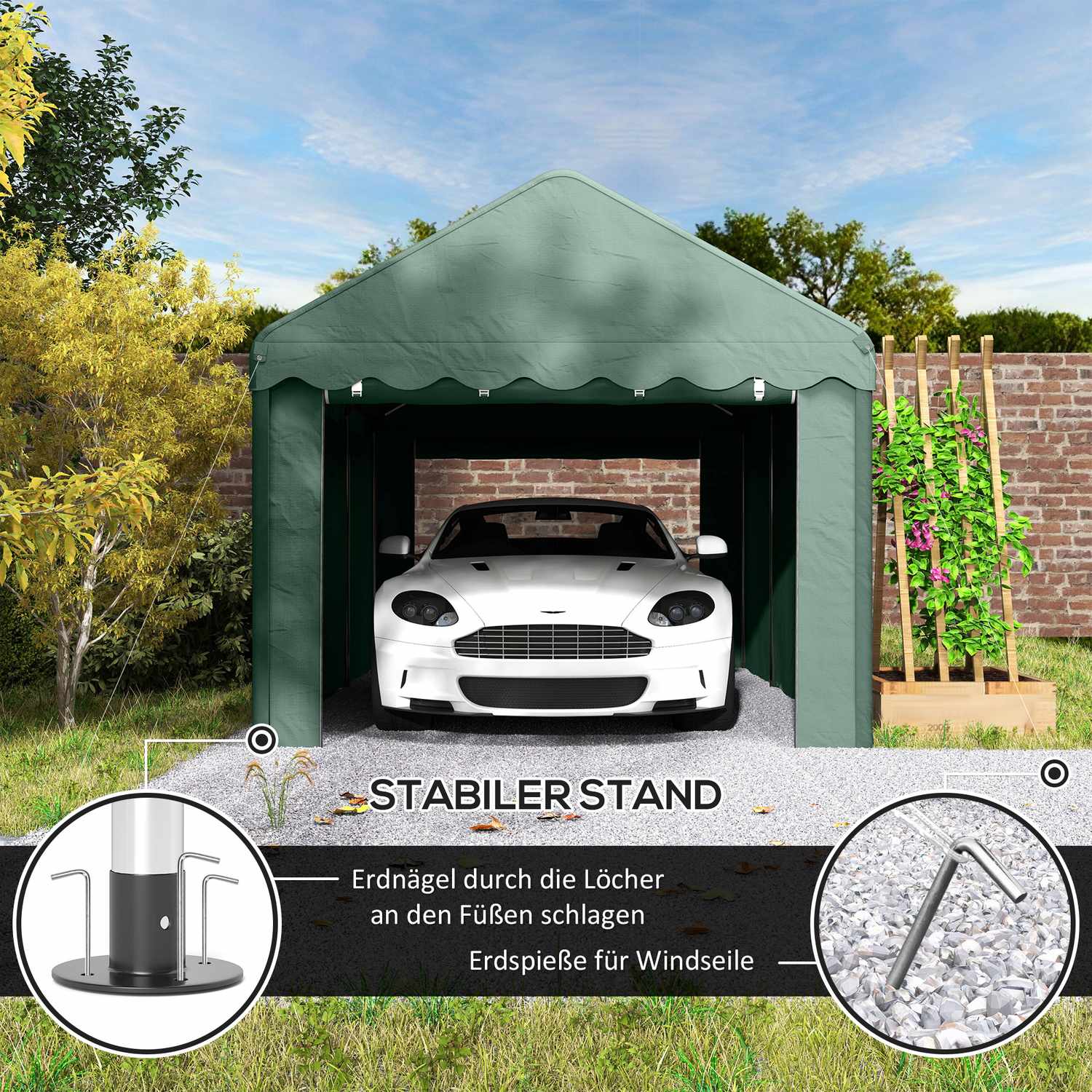 Kryt na auto 3x6m – UV odolný, vodotěsný, s dveřmi