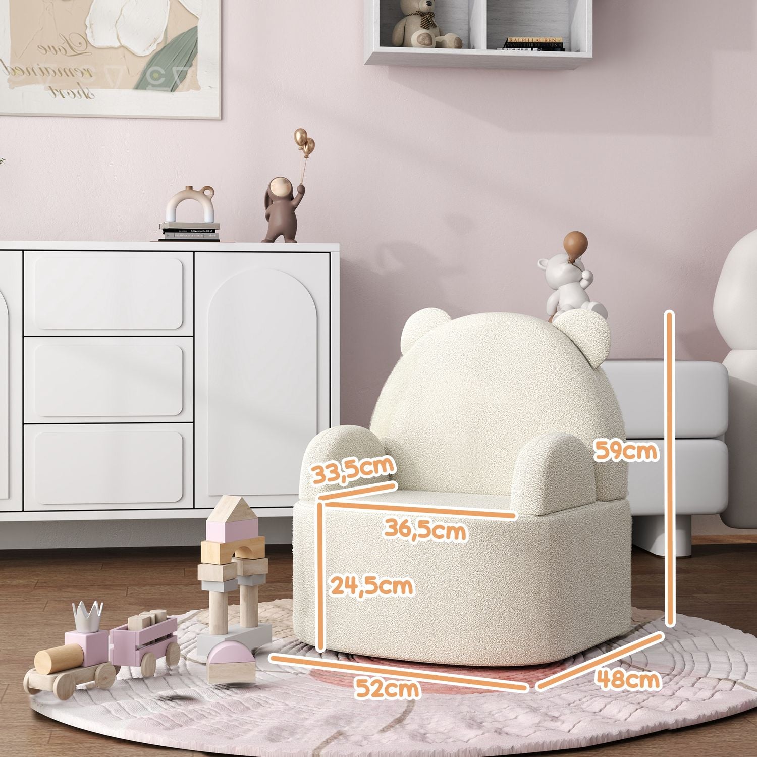 Dětské křeslo ve tvaru medvěda, měkký plyš Teddy, béžové