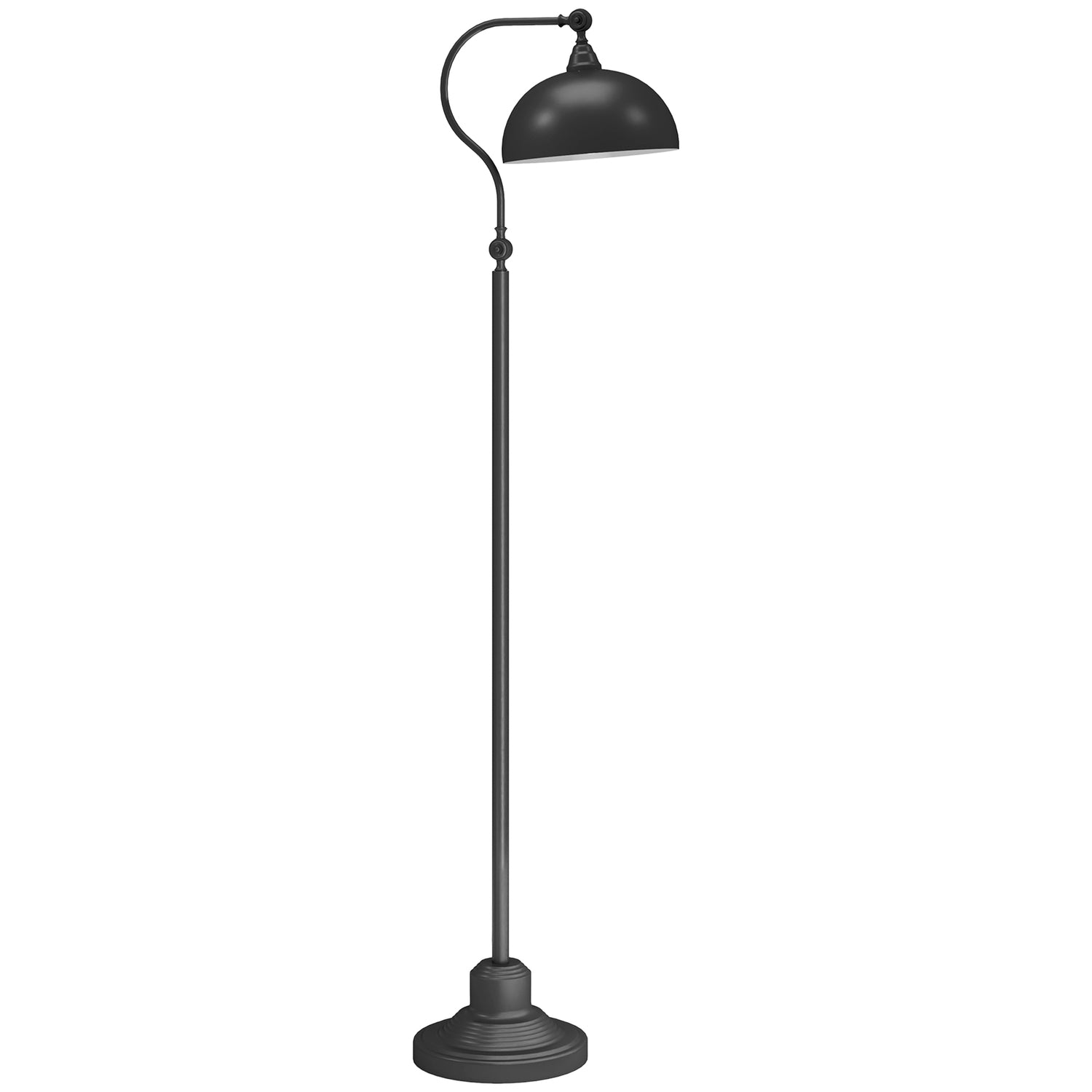 Černá kovová oblouková stojací lampa – nastavitelný stínidlo, retro design