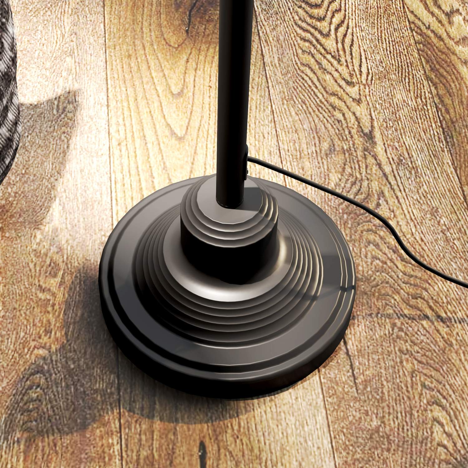 Černá kovová oblouková stojací lampa – nastavitelný stínidlo, retro design