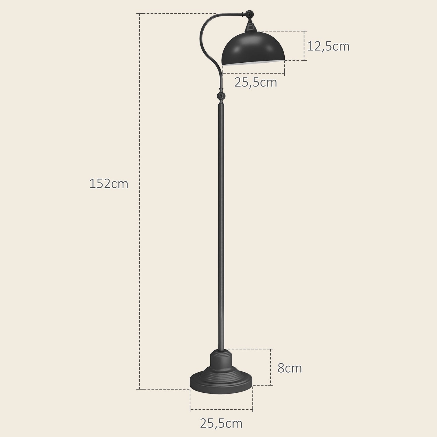 Černá kovová oblouková stojací lampa – nastavitelný stínidlo, retro design