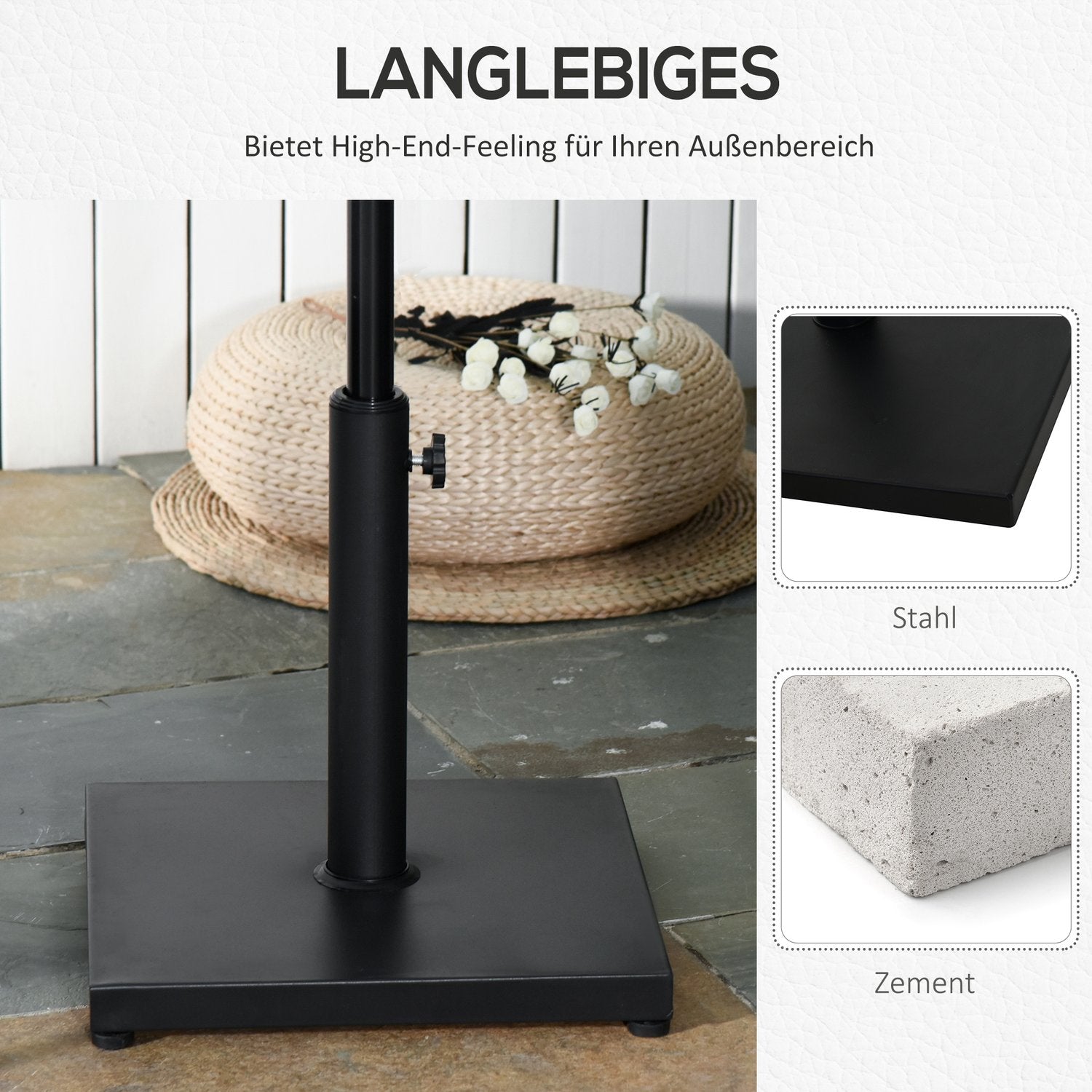 Black Metal & Cement Paraply Base, 13 Kg, Passar Ø35-48 Mm