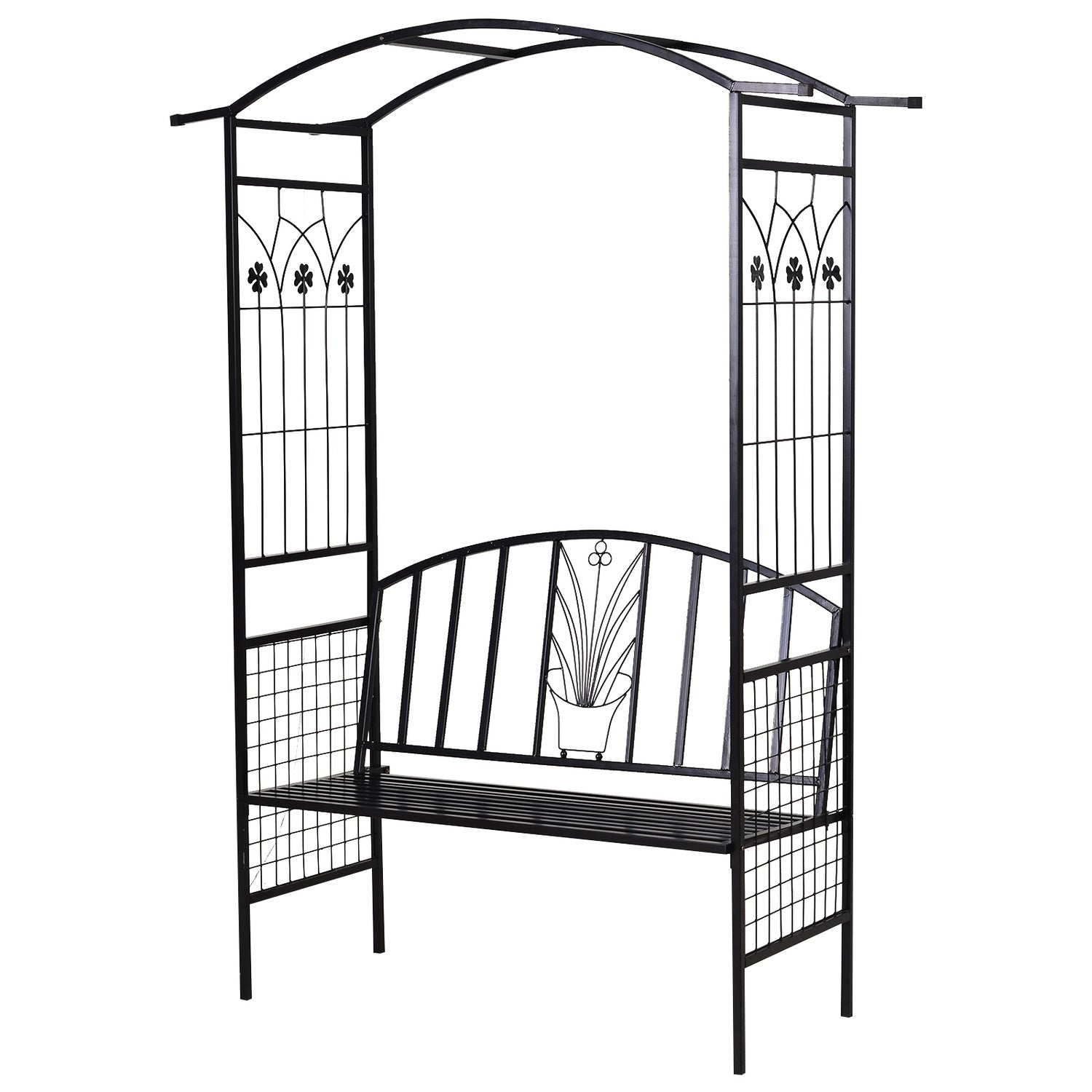 Black Metal Garden Arch med bänk – 154 x 60 x 205 cm