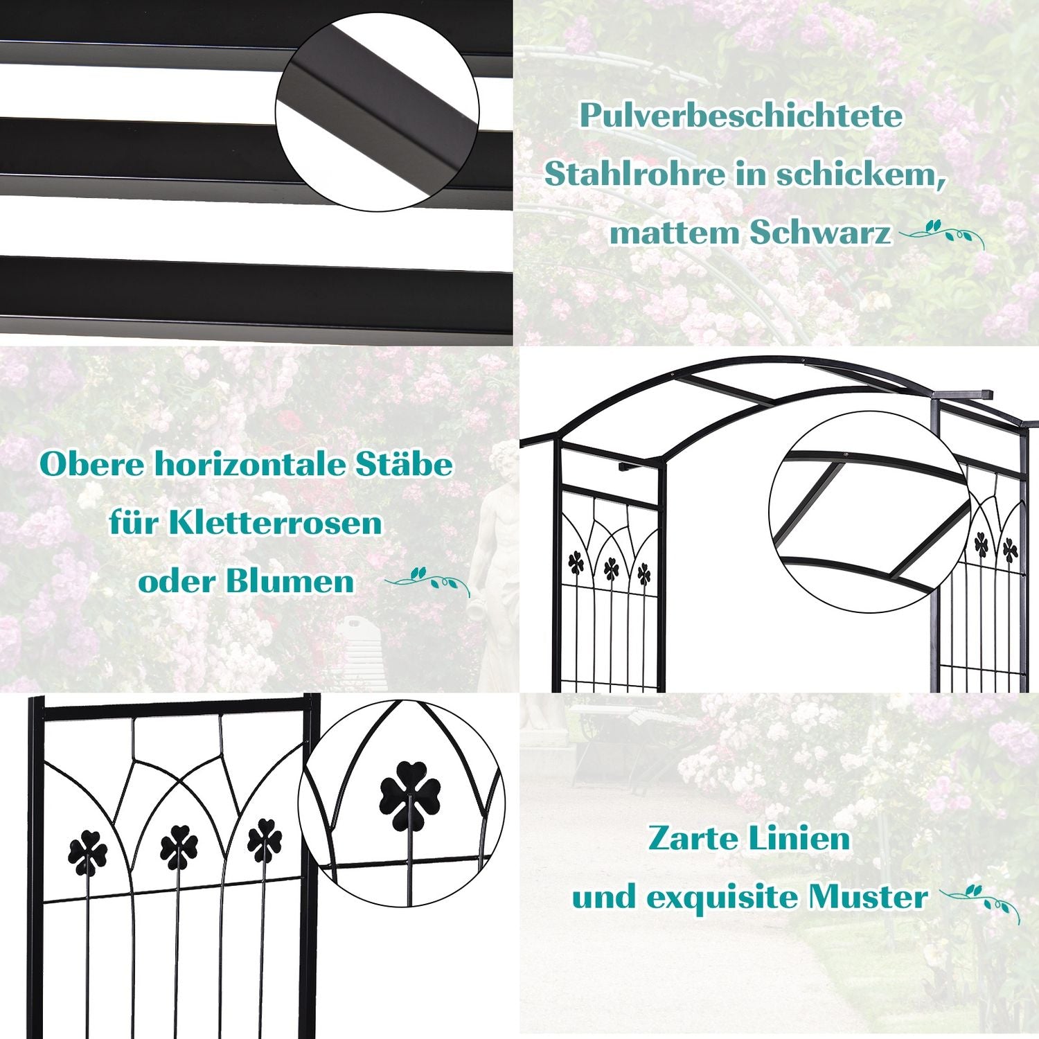 Black Metal Garden Arch med bänk – 154 x 60 x 205 cm