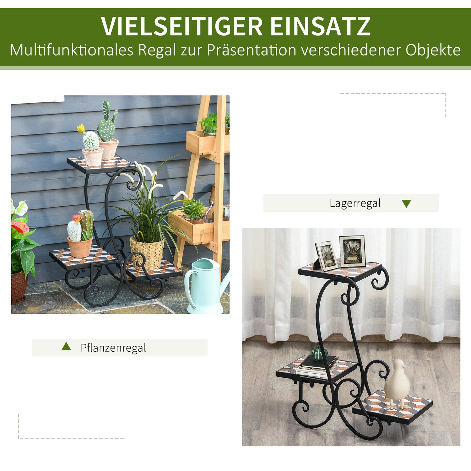 Black Metal Plant Stand – inomhus/utomhus mosaikbord