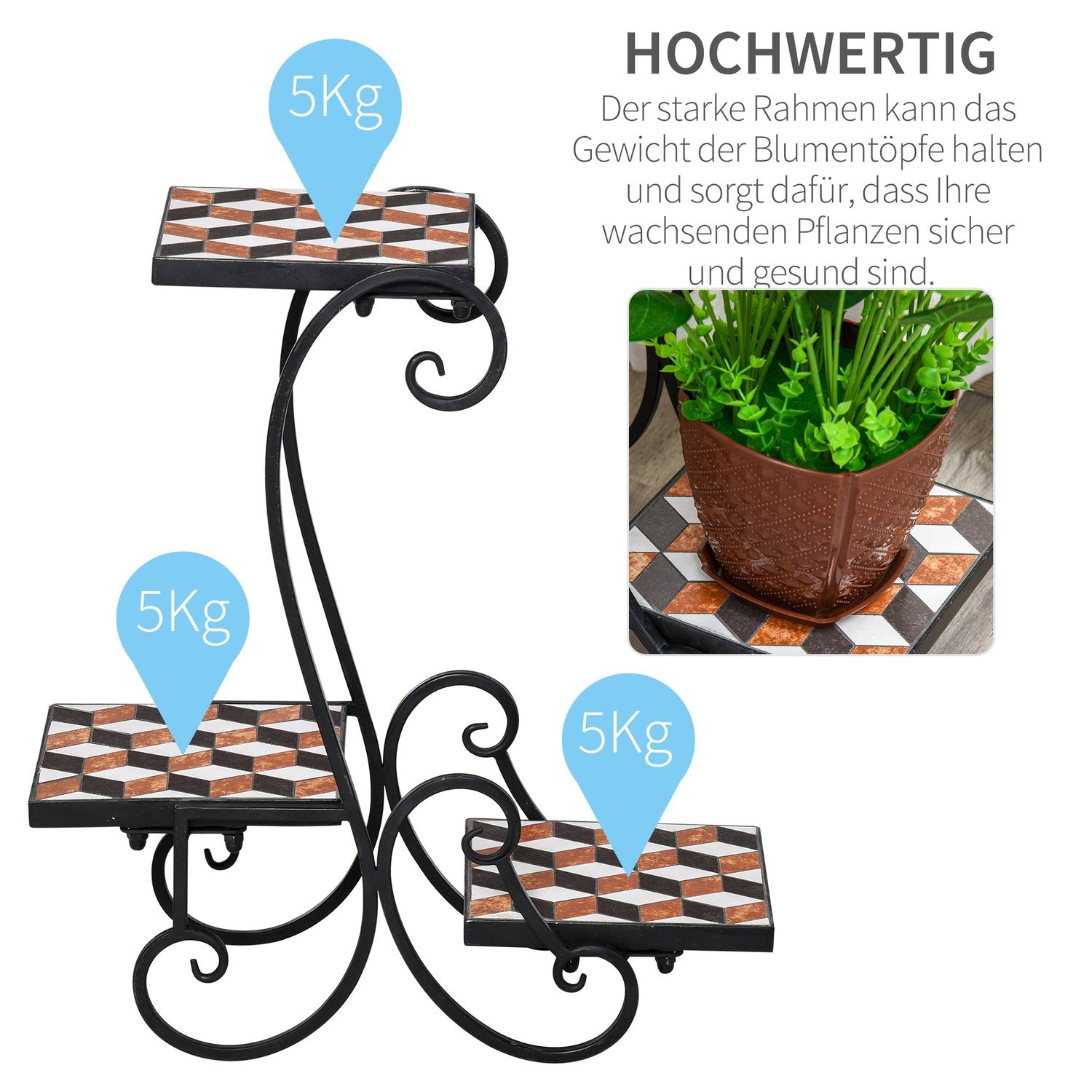 Black Metal Plant Stand – inomhus/utomhus mosaikbord
