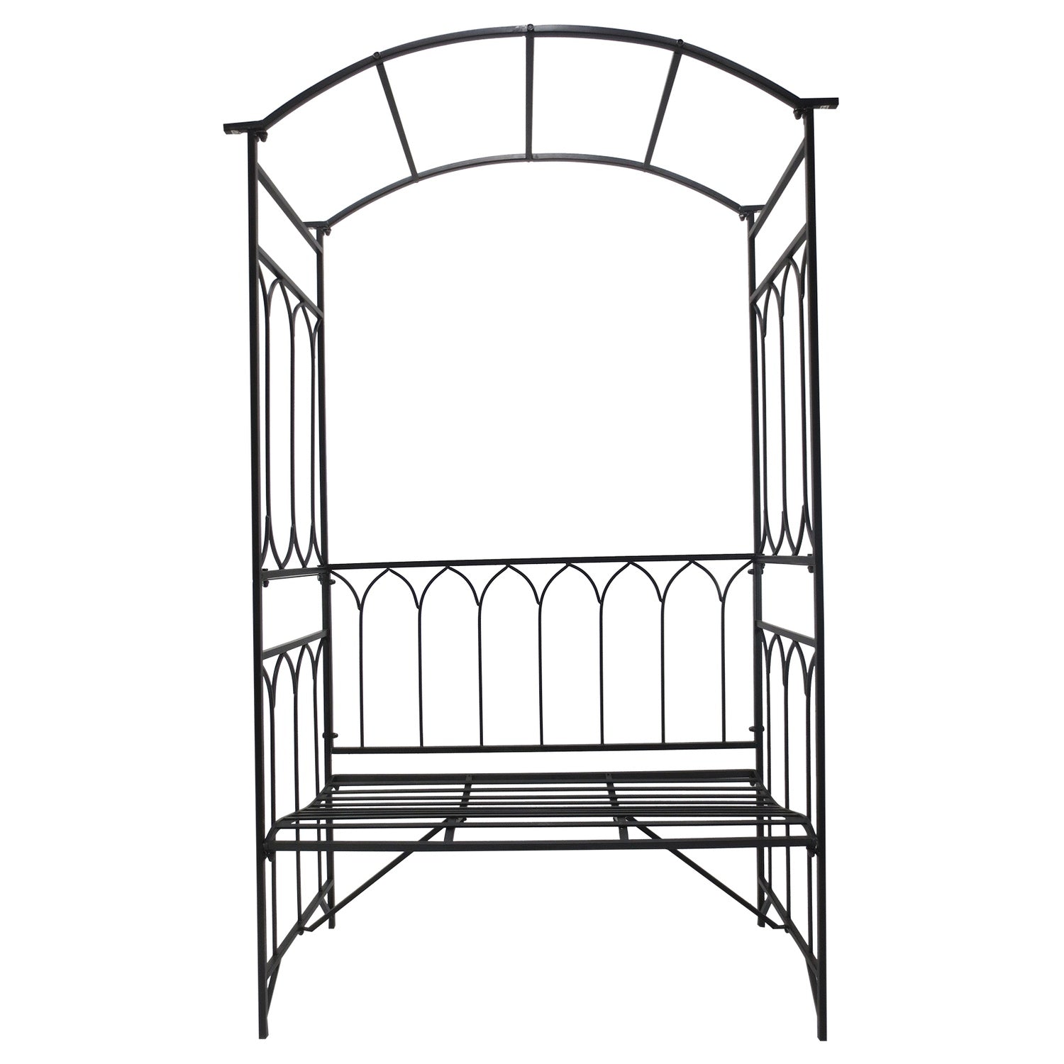 Black Metal Rose Arch Bänk – Trädgårdsspaljé, 115x50x203 cm