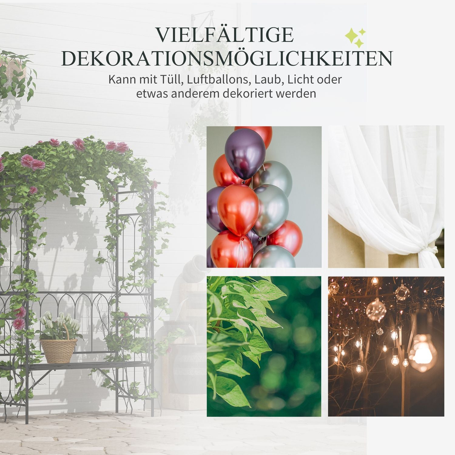 Black Metal Rose Arch Bänk – Trädgårdsspaljé, 115x50x203 cm