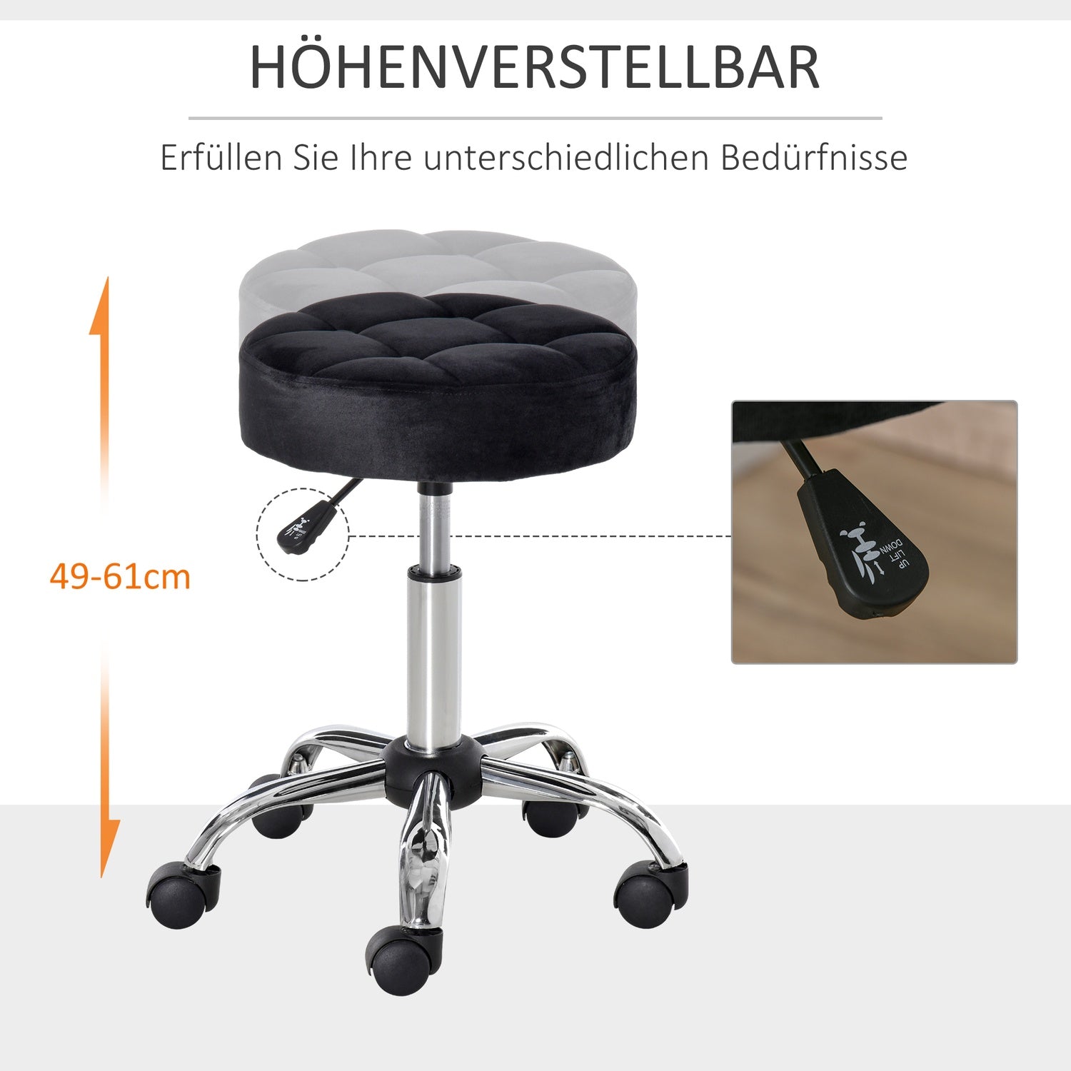 Černé sametové salonní křeslo – nastavitelné, otočné, s kolečky