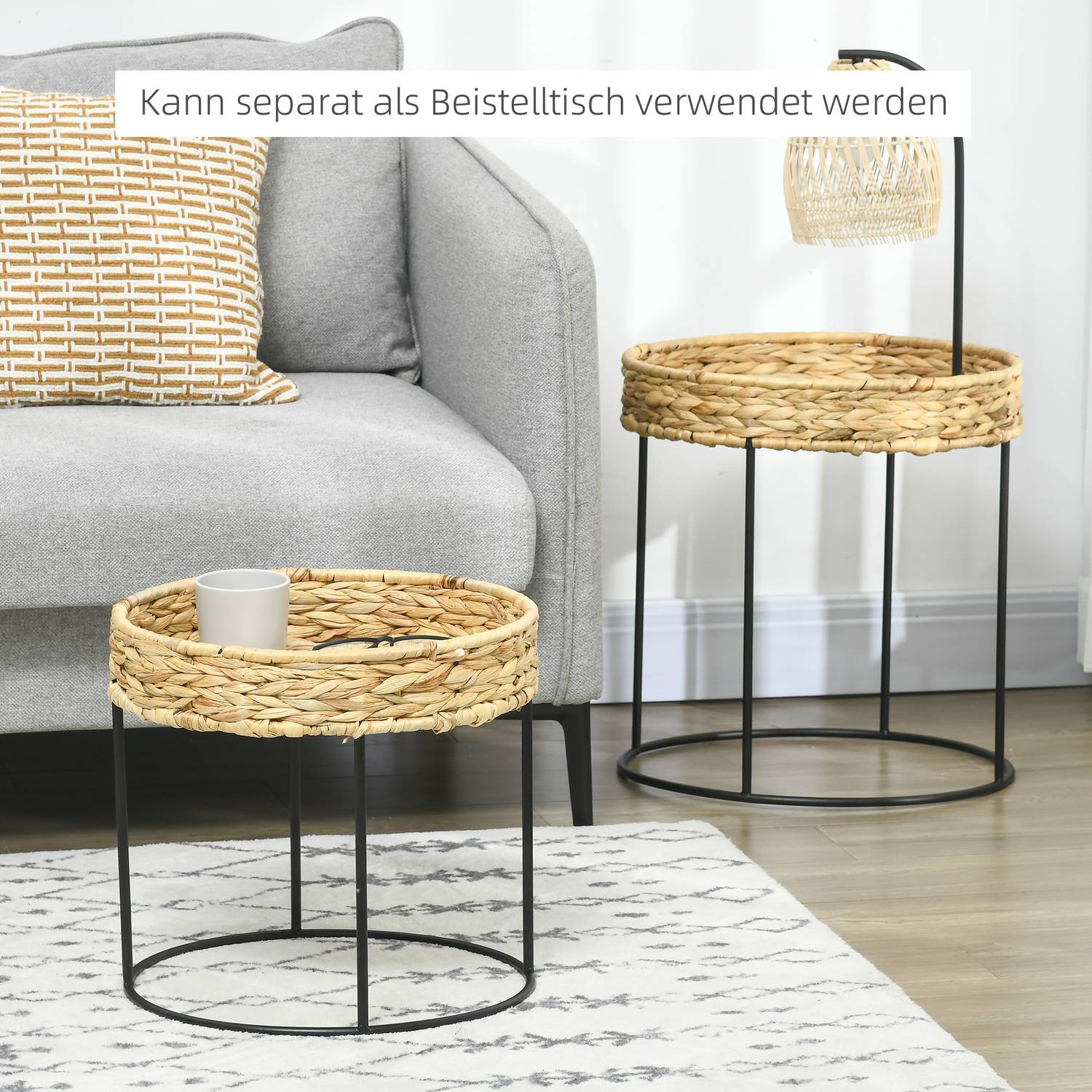 Boho sada vnořovacích konferenčních stolků – vodní hyacint a ocel