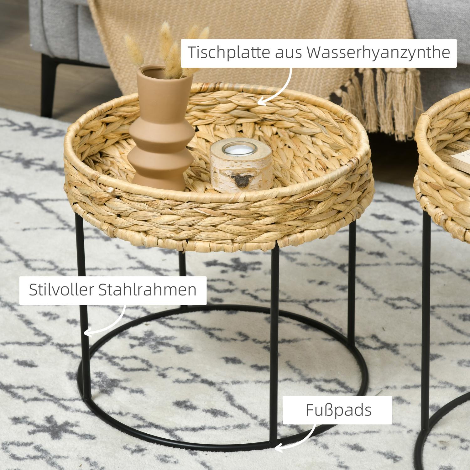 Boho sada vnořovacích konferenčních stolků – vodní hyacint a ocel