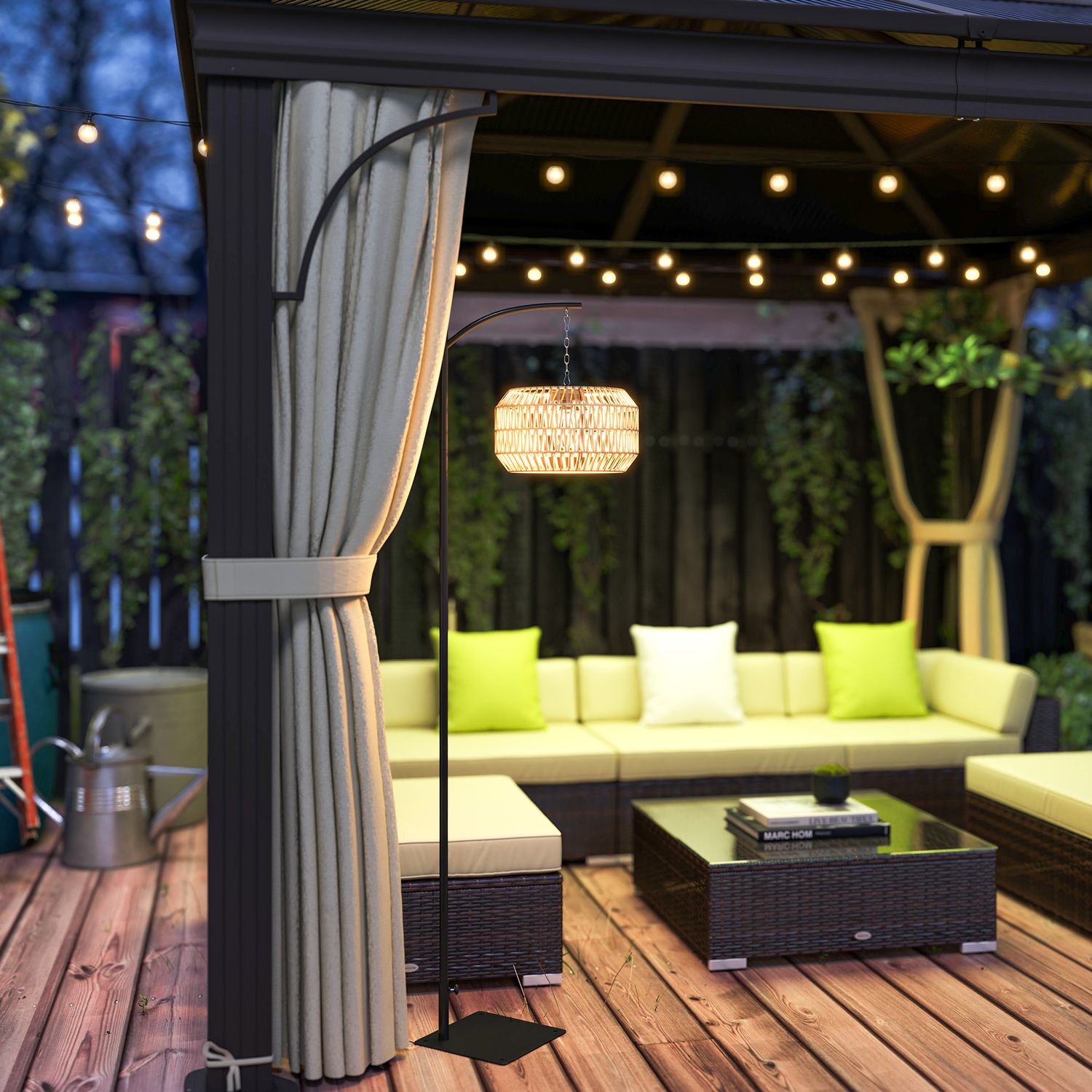 Boho ratanová solární stojací lampa, voděodolná IP44