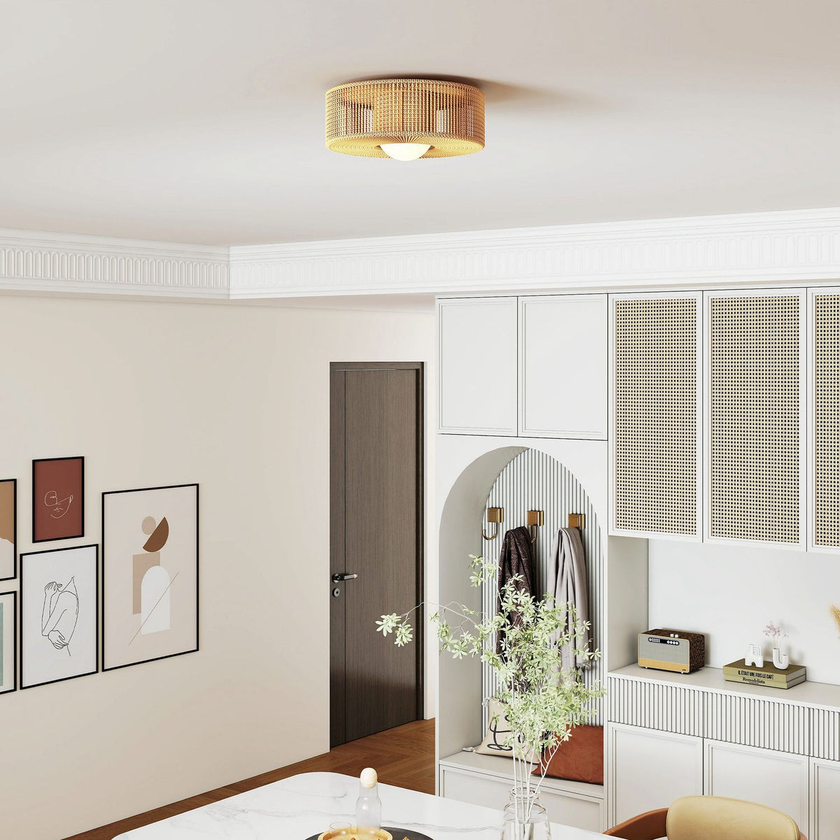 Stropní lampa v boho stylu s ratanovým stínidlem, G9 LED, 30 cm