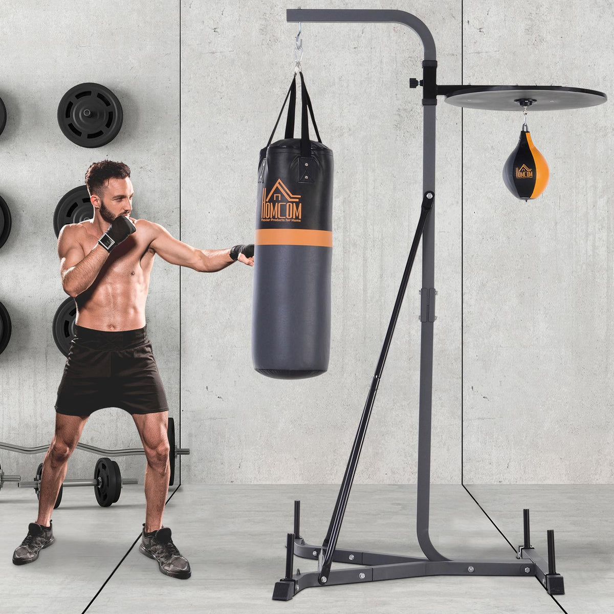 Stojan na boxovací pytel s 20kg pytlem a míčem, nastavitelný, ocelový