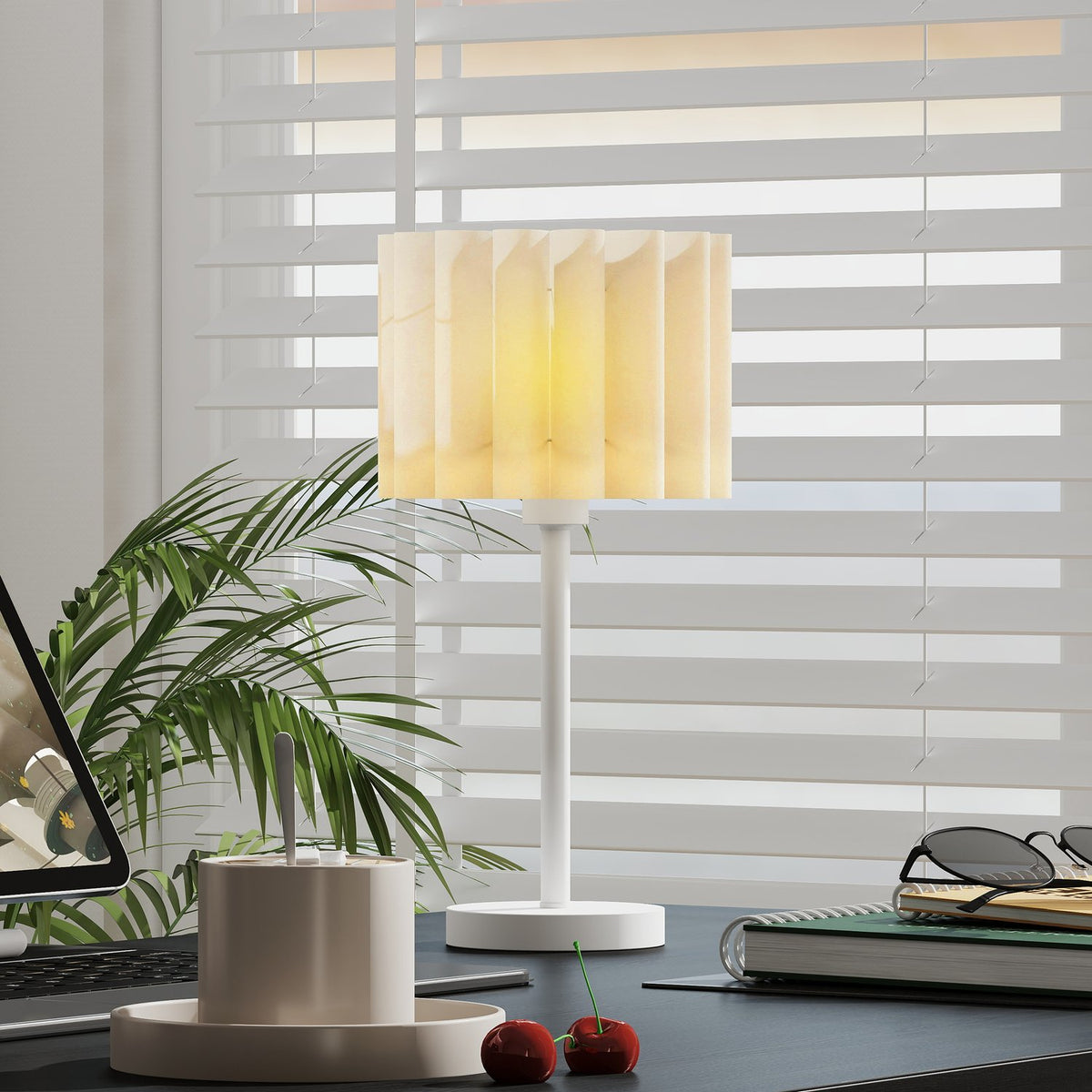 Stolní lampa v retro stylu, bílé plastové stínidlo, objímka E27