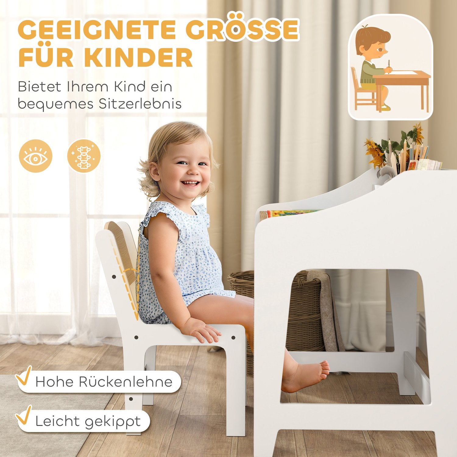 Bords- och stolset för barn, ergonomiskt, 3-8 år