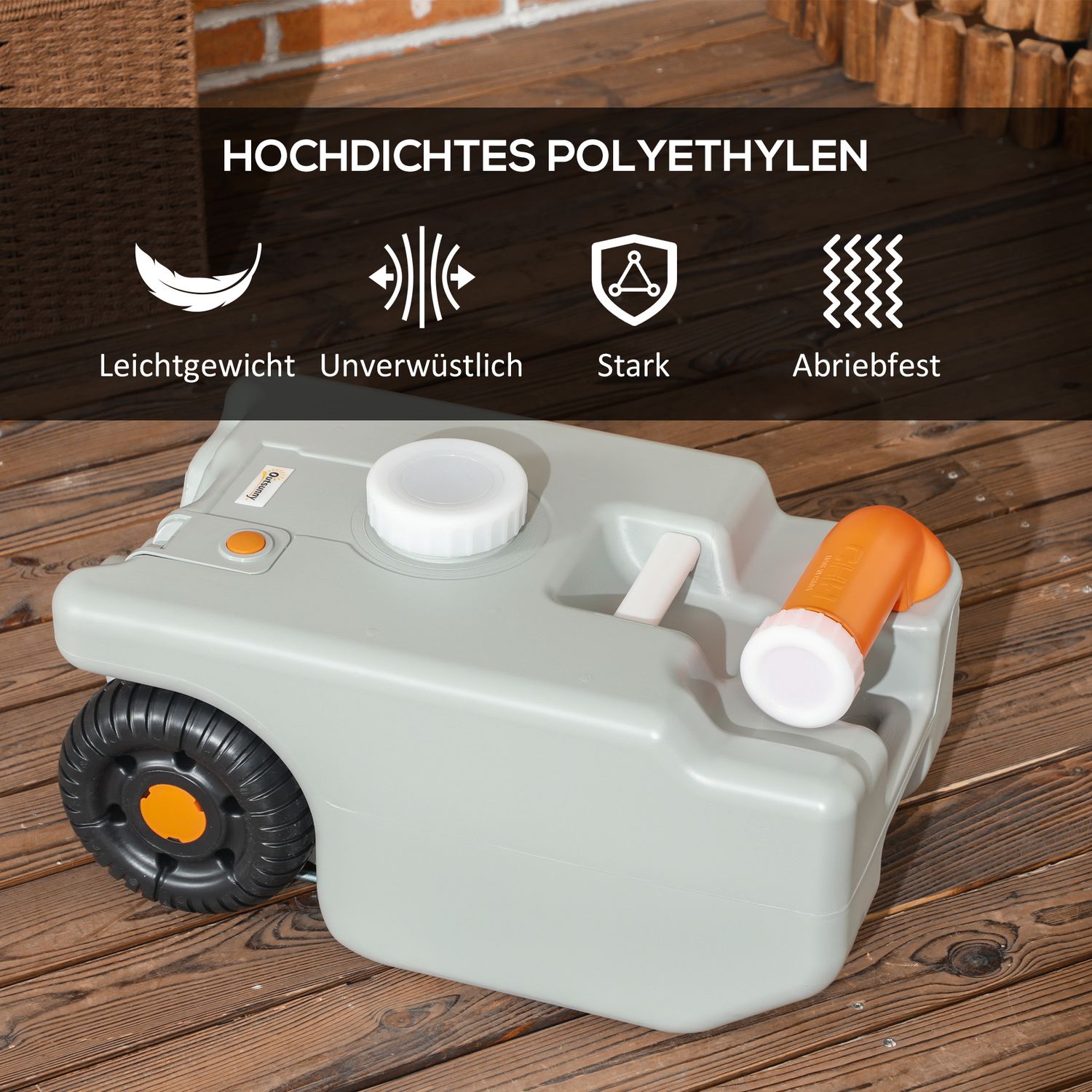 Přenosná pojízdná nádrž na odpadní vodu o objemu 22 L s rukojetí, šedá