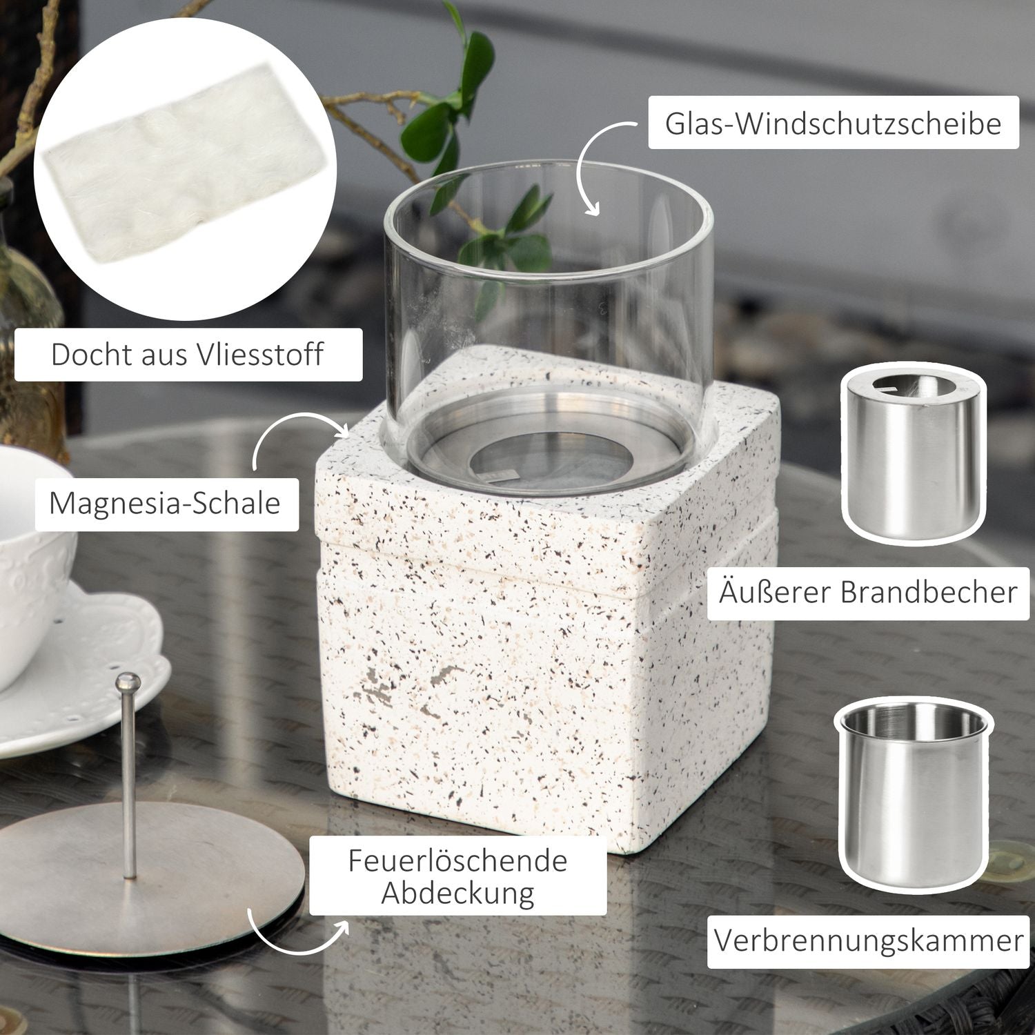Bärbar grå bordseldskål – öppen spis inomhus/utomhus