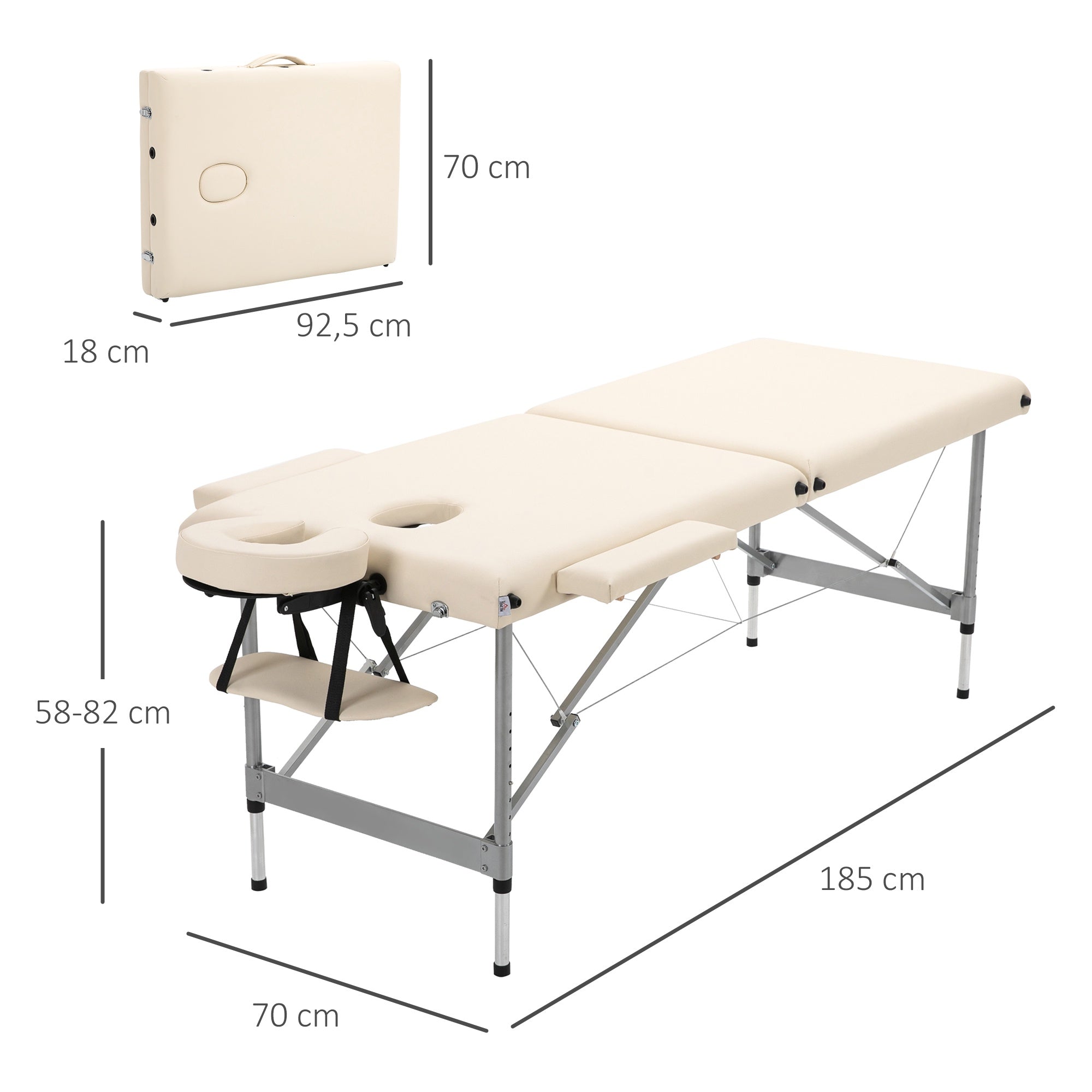 Bärbar hopfällbar massagebänk med ansiktsvagga, 186x71x83 cm