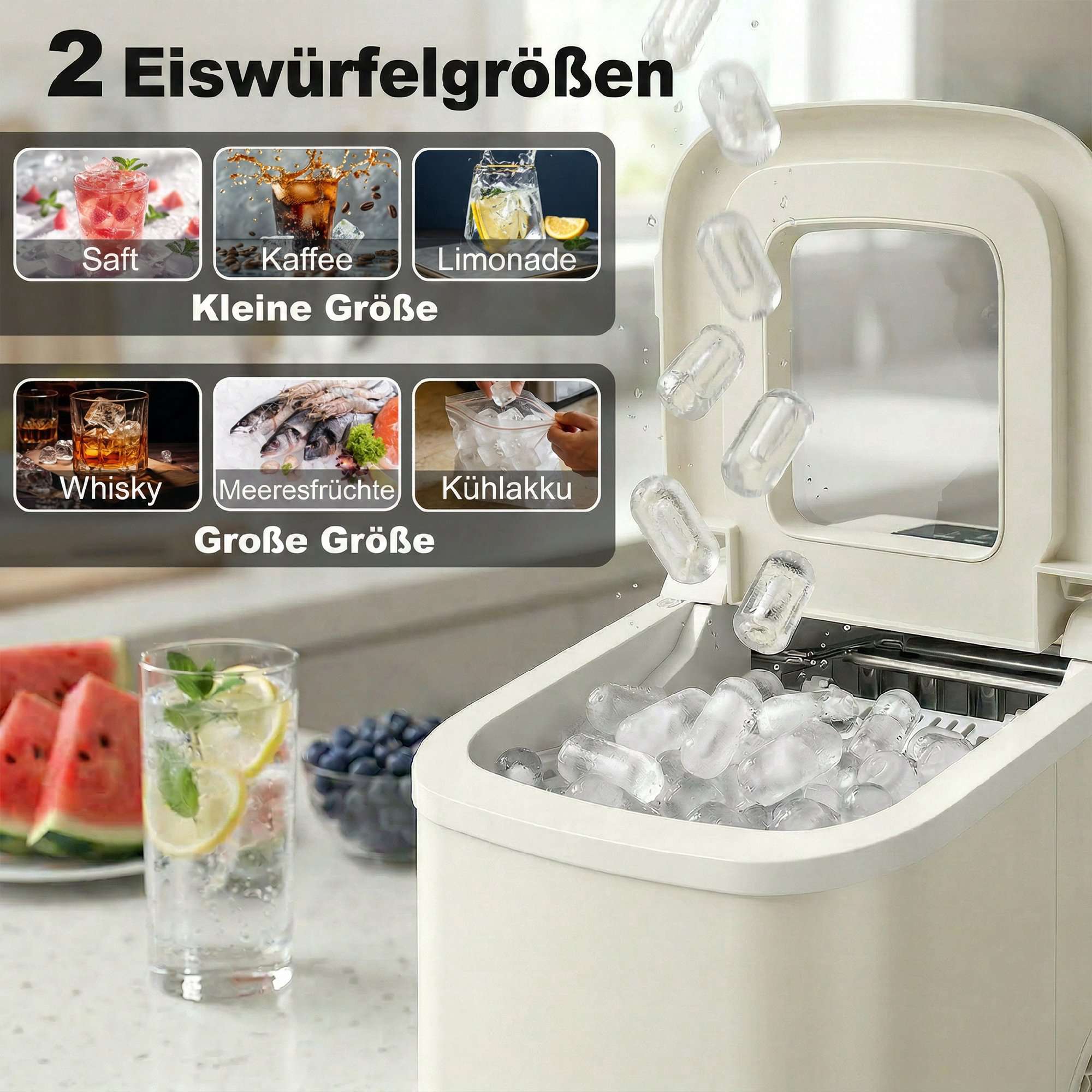 Bärbar ismaskin med självrengöring, 12 kg/24 timmar, Beige