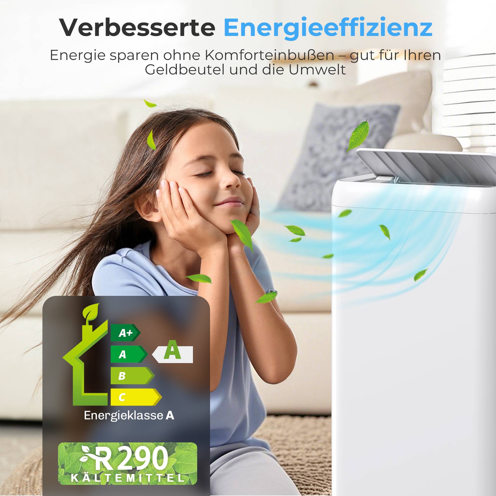 Bärbar luftkonditionering, 12 000 BTU, 5-i-1, 35㎡ täckning