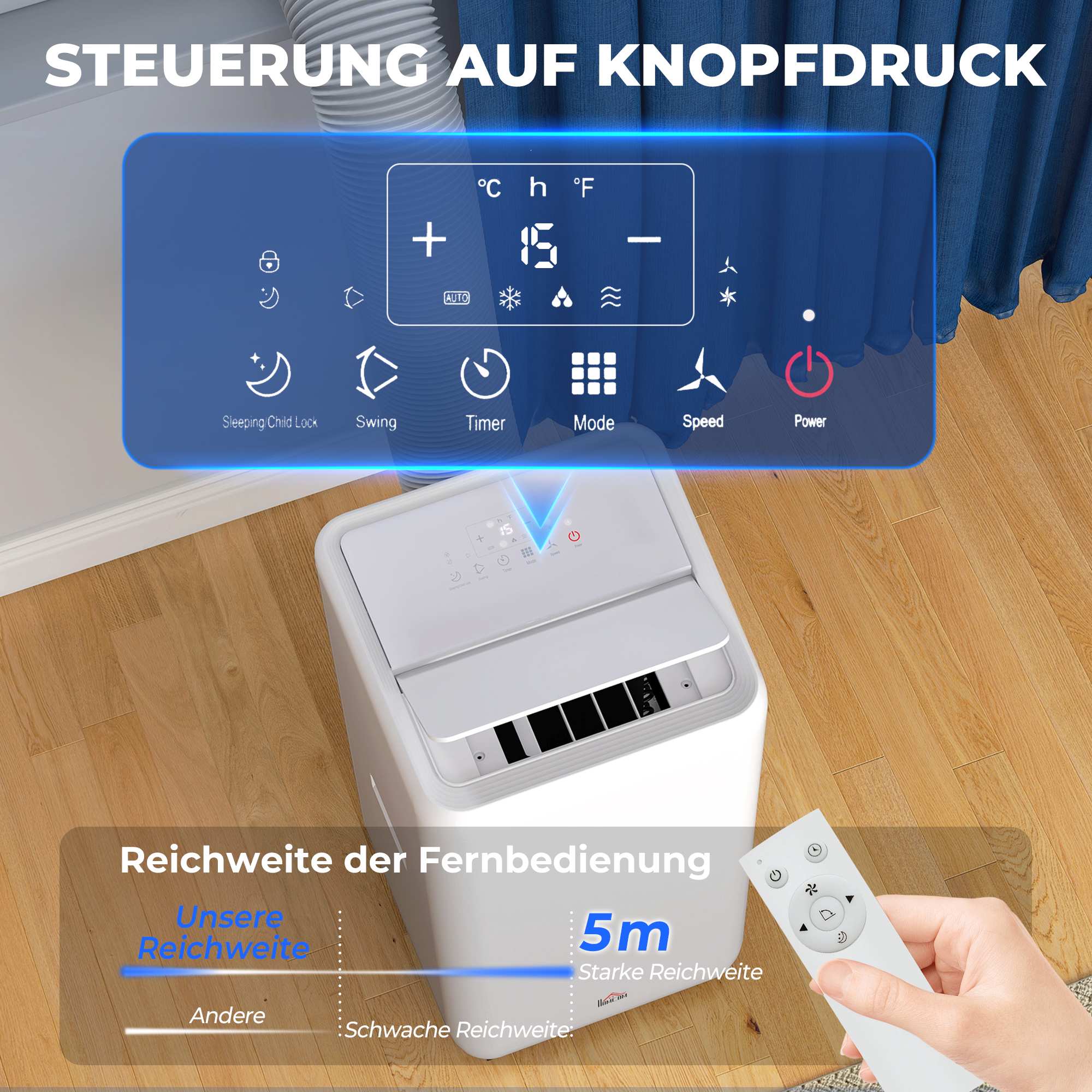 Bärbar luftkonditionering, 12 000 BTU, 5-i-1, 35㎡ täckning