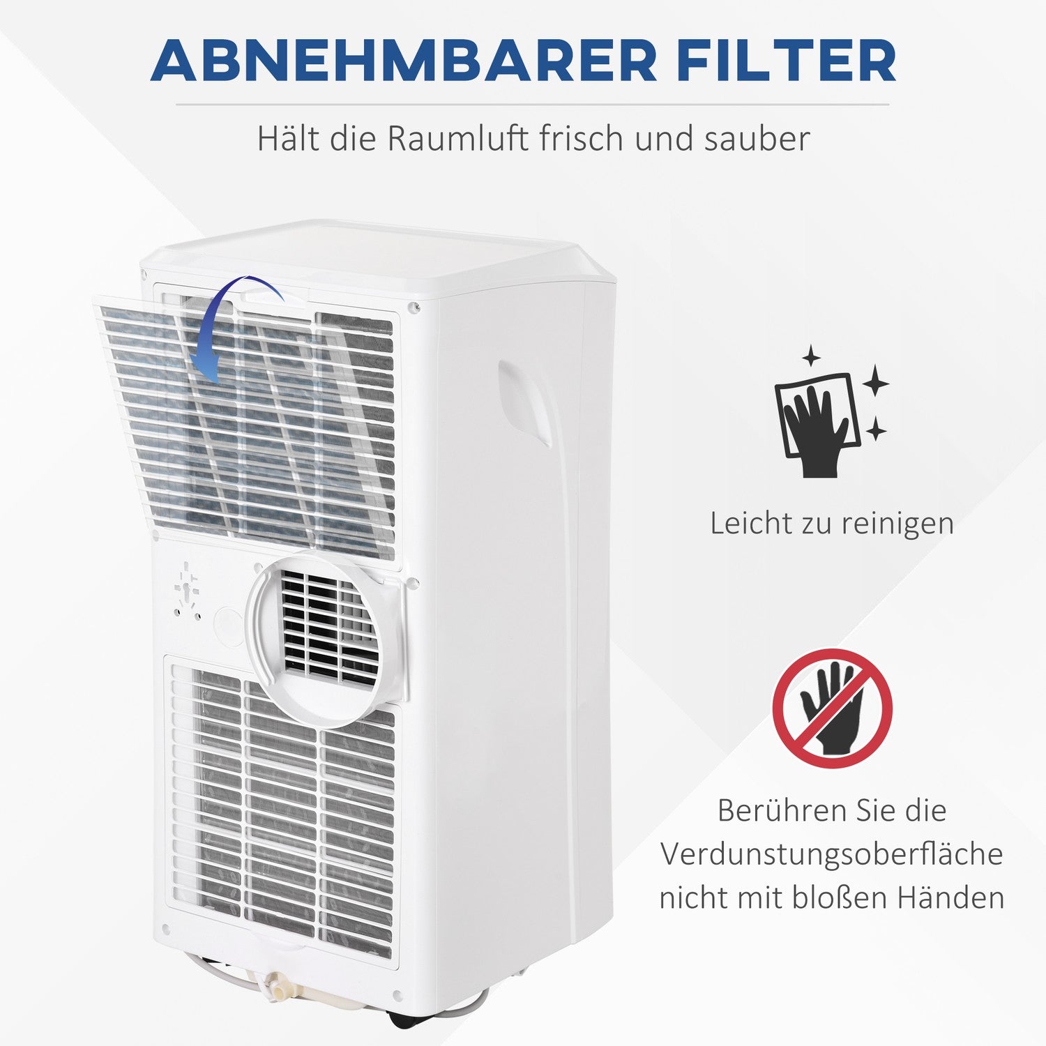 Bärbar luftkonditionering 2,9 kW med avfuktare och timer