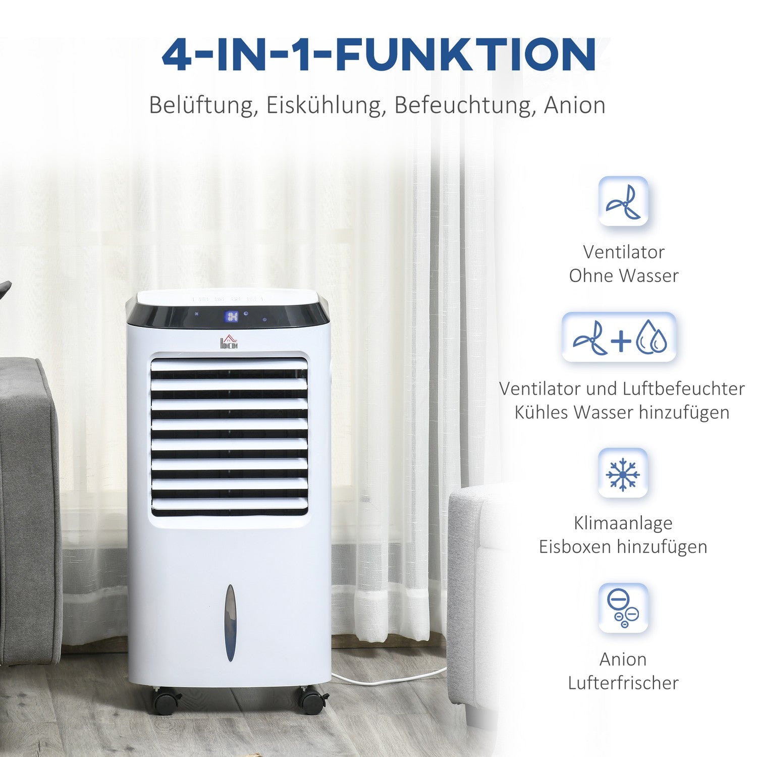 Bärbar luftkonditionering med luftfuktare och fjärrkontroll, 600W