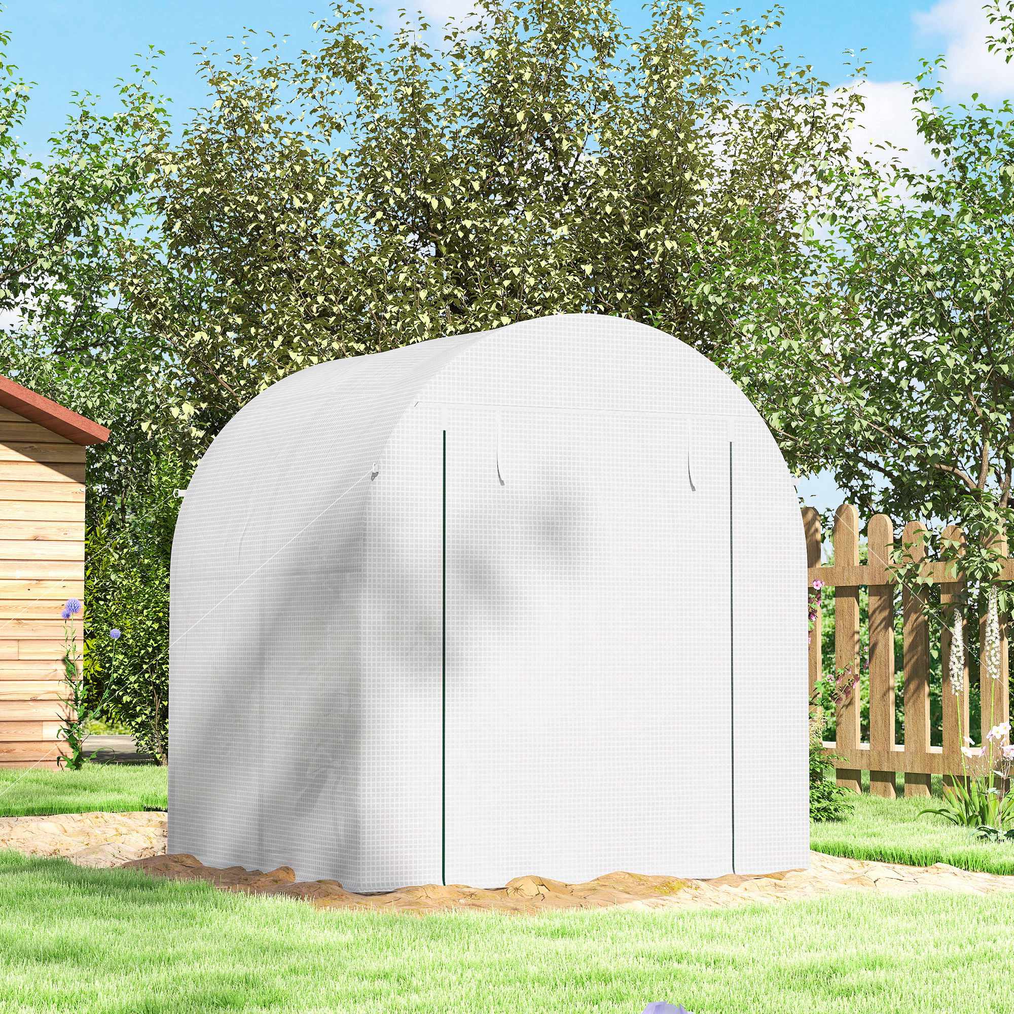 Bärbart växthus med stålram, plastöverdrag, 1,8x1,8m