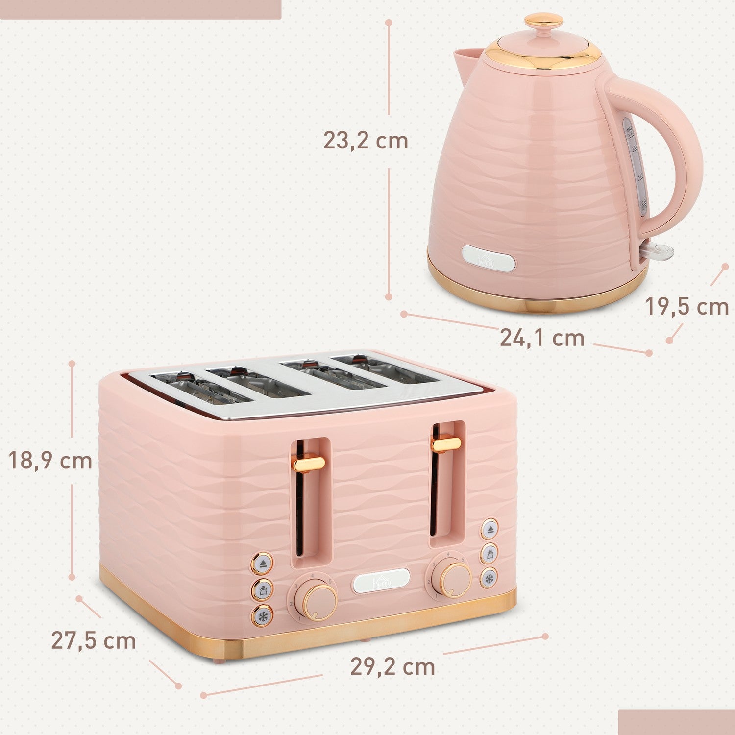 Brödrost- och vattenkokareset, 7 bryningsnivåer, rosa