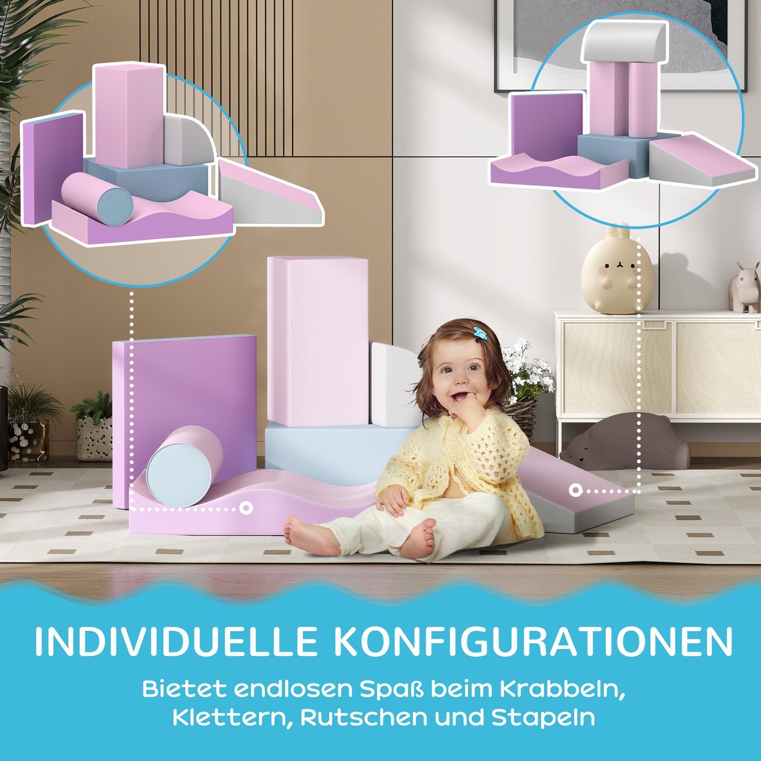 Byggklossar i mjukt konstläderskum för småbarn, 7-delat set