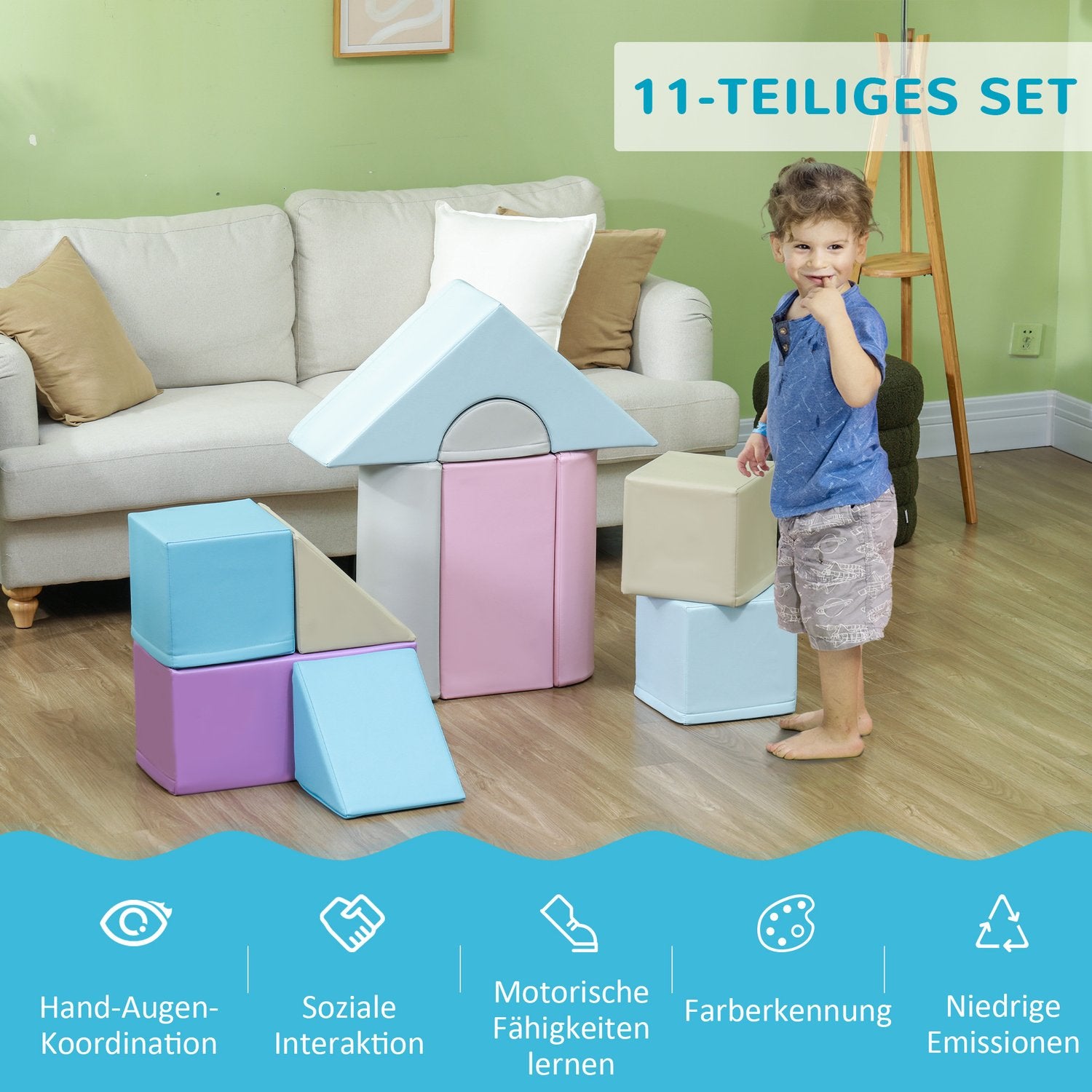 Pěnové stavební kostky, měkké na lezení, barevné, 1-3 roky