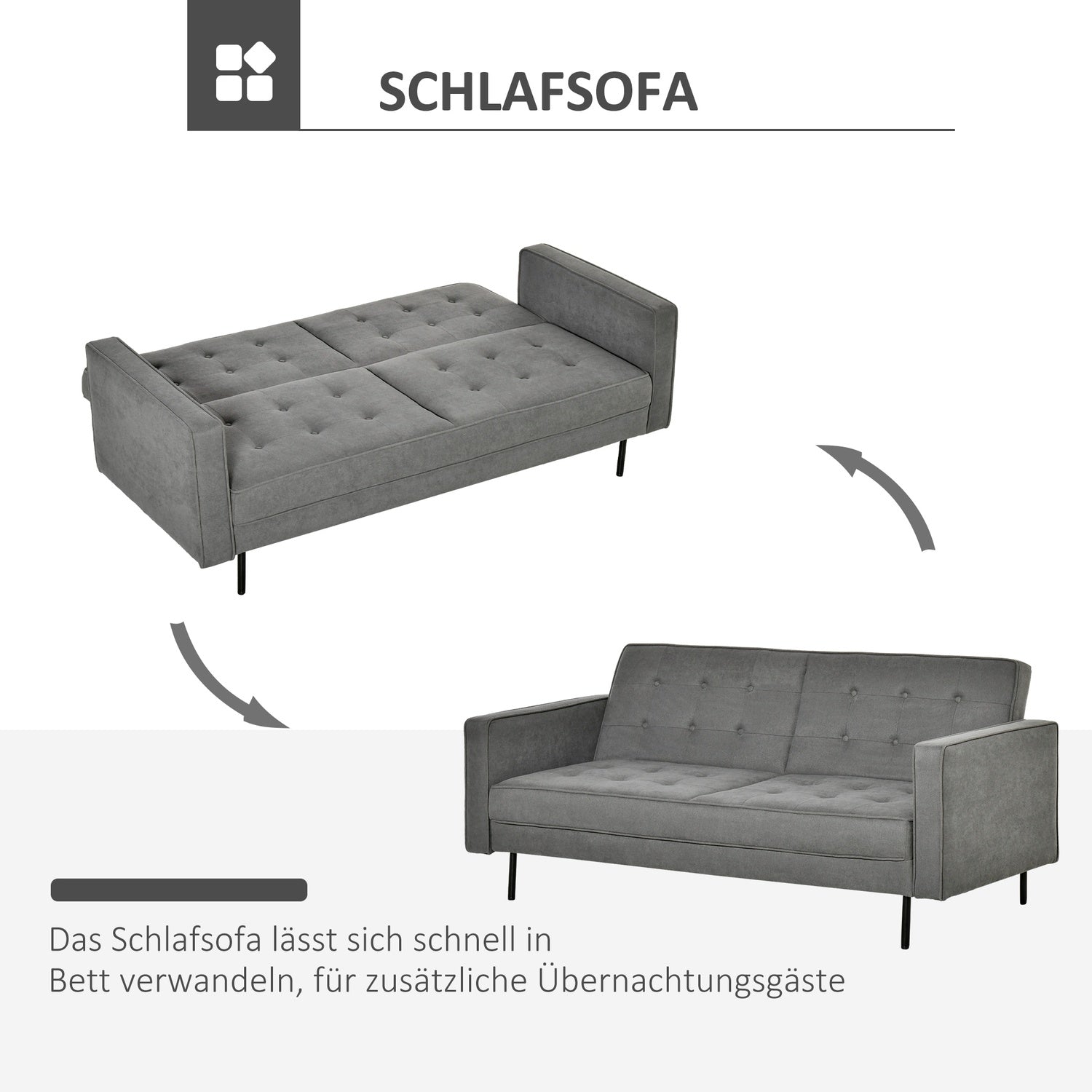 Cabriolet 3-sits bäddsoffa, justerbar, vintagegrå