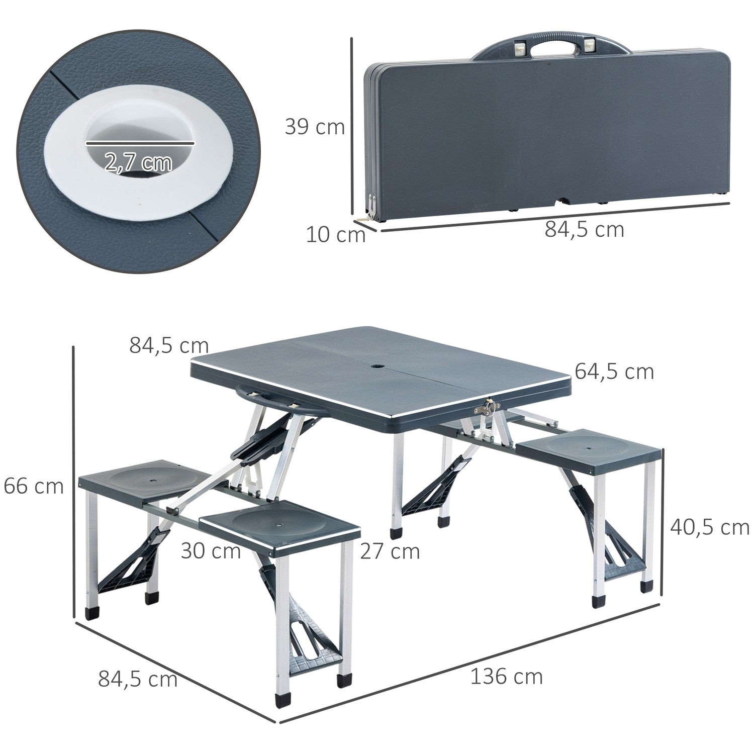 Campingbordsset i aluminium med 4 hopfällbara säten