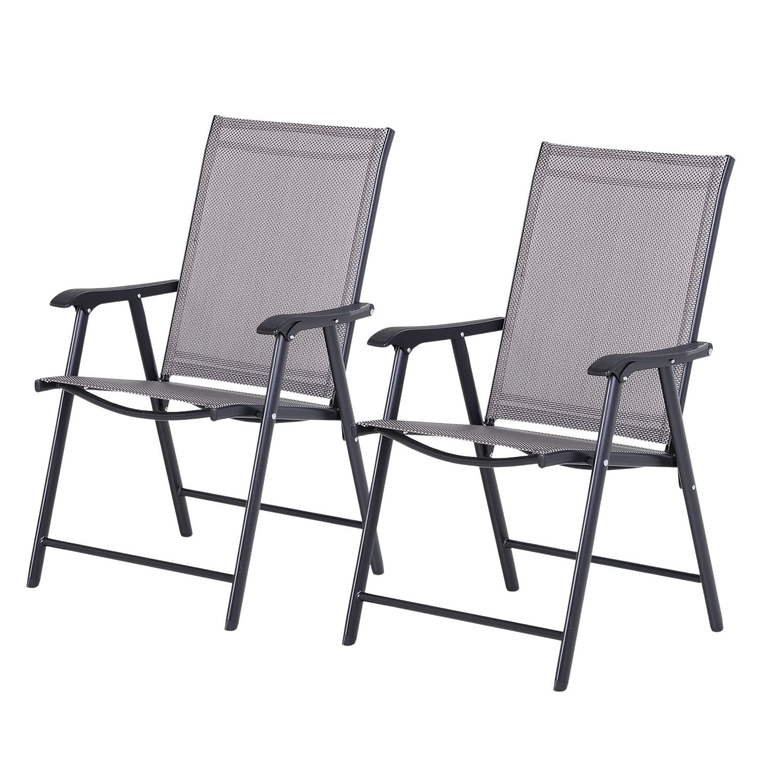 Camping hopfällbara stolar Set om 2, metall, armstöd, grå